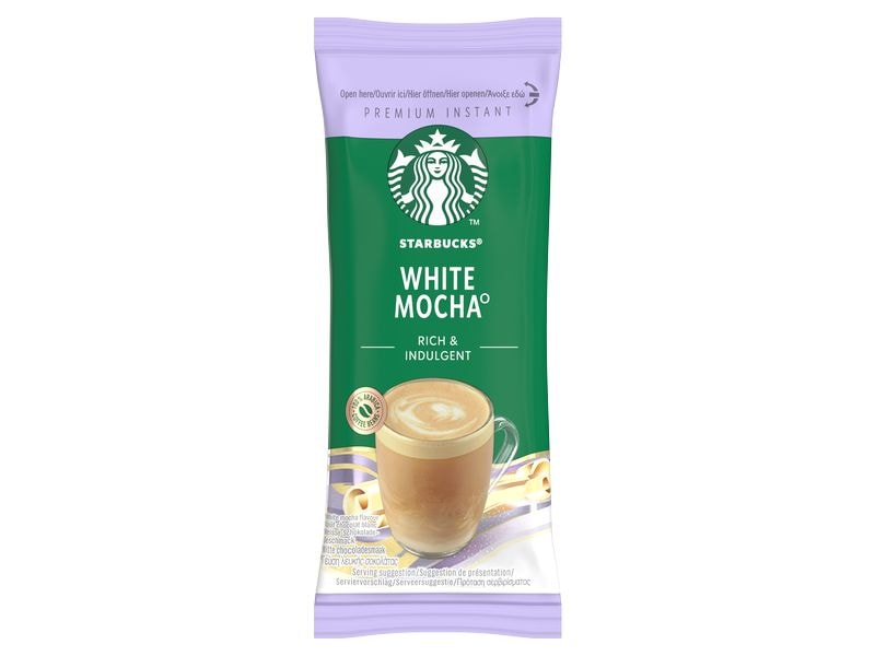 Starbucks Instant Kaffee White Mocha 5 Stück Getränkepulver mit löslichem Kaffee. Weisse-Schokolade-Geschmack.