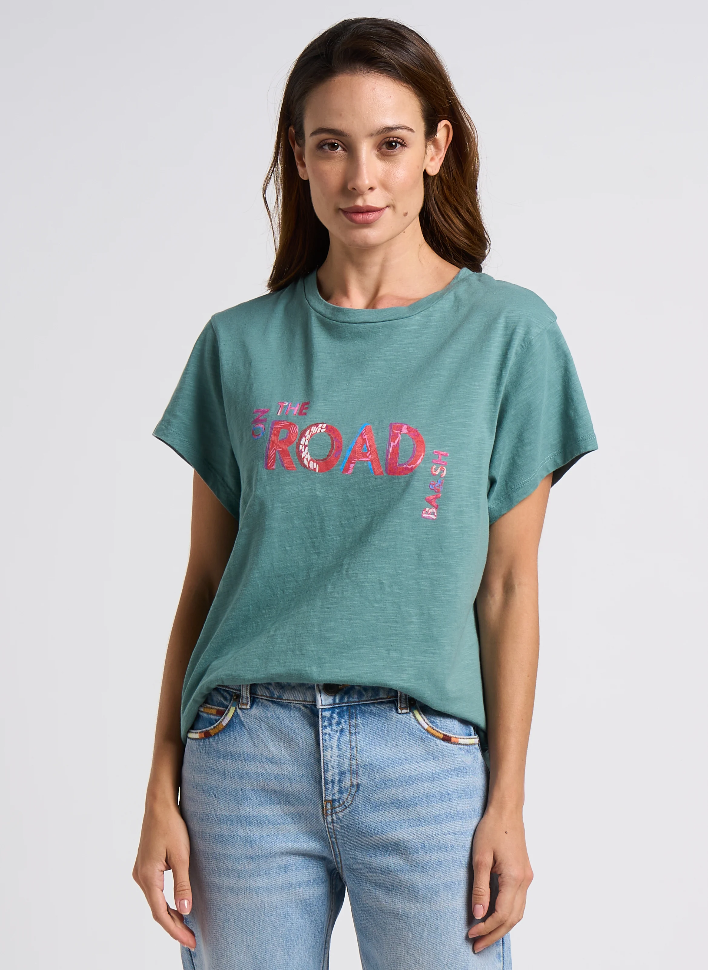 MITA - Tee-shirt col rond sérigraphié en coton | Vert