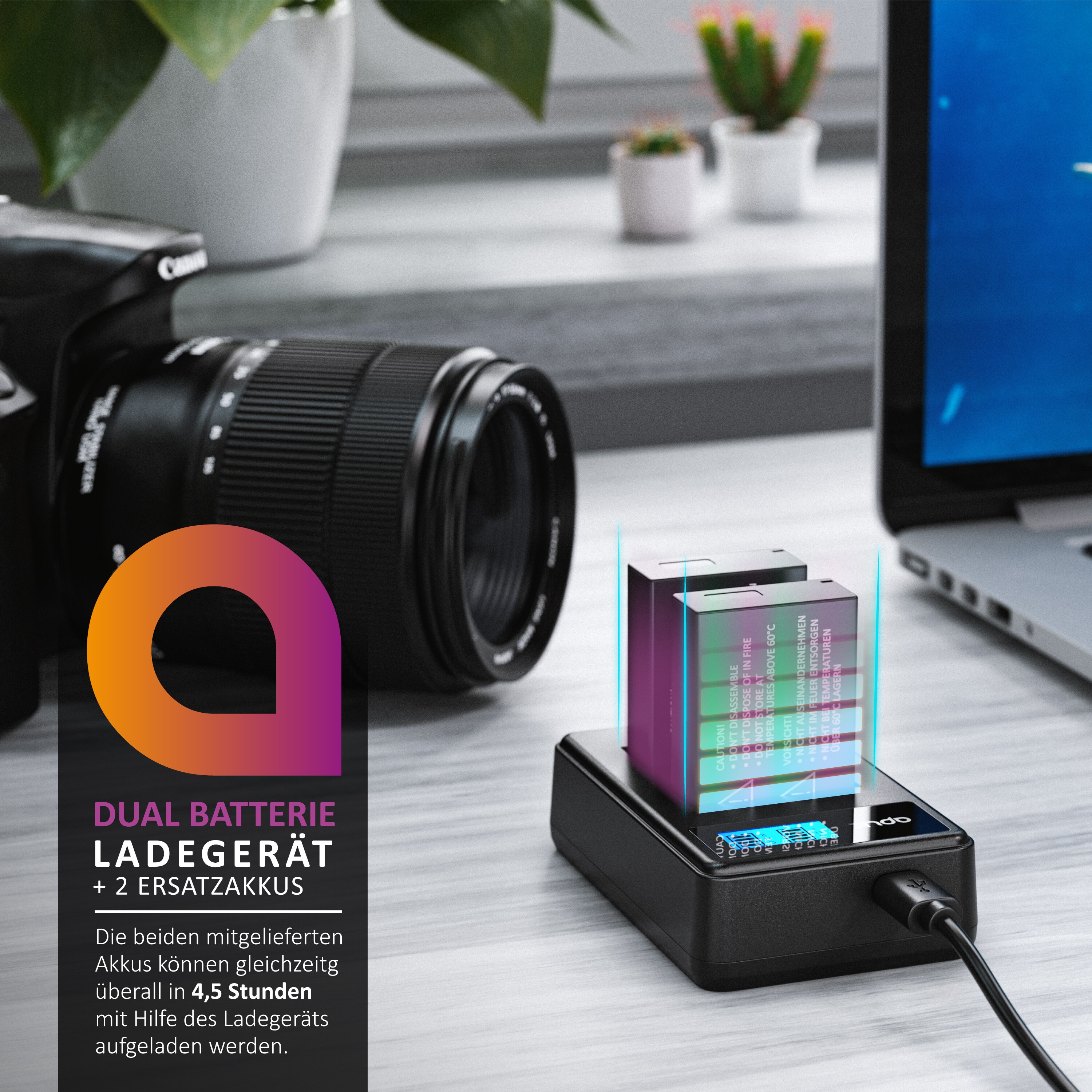 Aplic Akkuladegerät Set inkl. 2 Akkus - Kamera Akku Ladegerät kompatibel mit Canon LP-E17-1100mAh - Ladestrom 600 mAh - 7,2 V