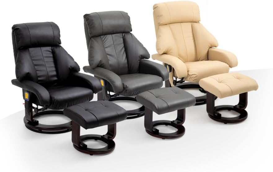 Mingone Massagesessel mit Wärmefunktion Fernsehsessel mit Hocker Relaxsessel mit Liegefunktion Elektrisch TV-Sessel für Wohnzimmer 360°Drehbar Kunstleder Schwarz