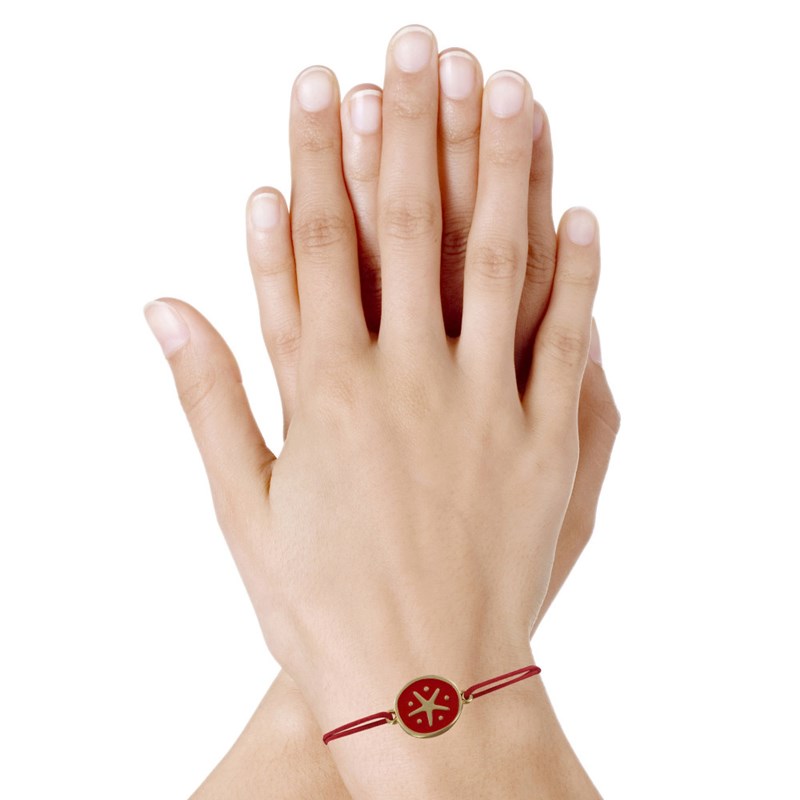 Bracelet Lien Médaille en Laiton Etoile émaillée Rouge - Rouge