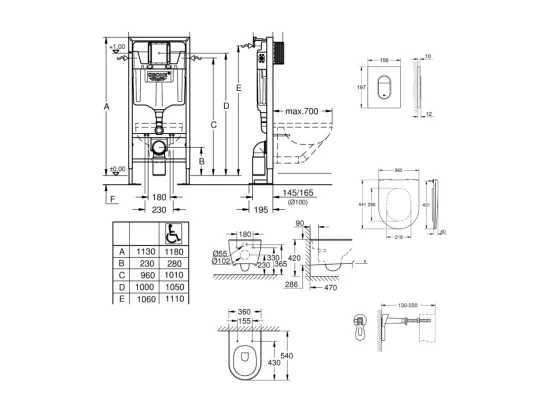 Grohe Pack WC suspendu sans bride Essence + abattant + plaque chromée + bâti Grohe