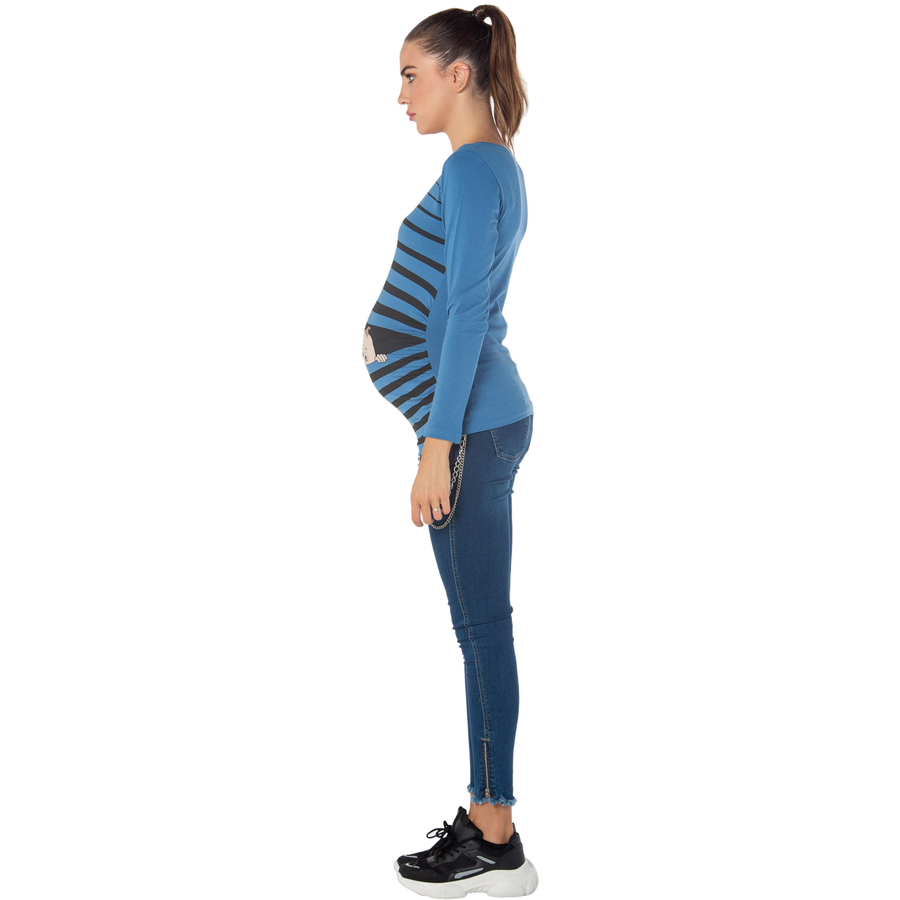 M.M.C. Umstandslangarmshirt Baby Flucht mit Motiv Dunkelblau