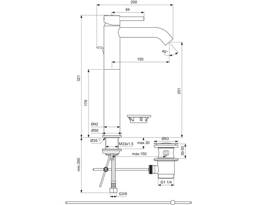 Ideal Standard CERALINE zijdezwart mat BC194XG wastafelkraan