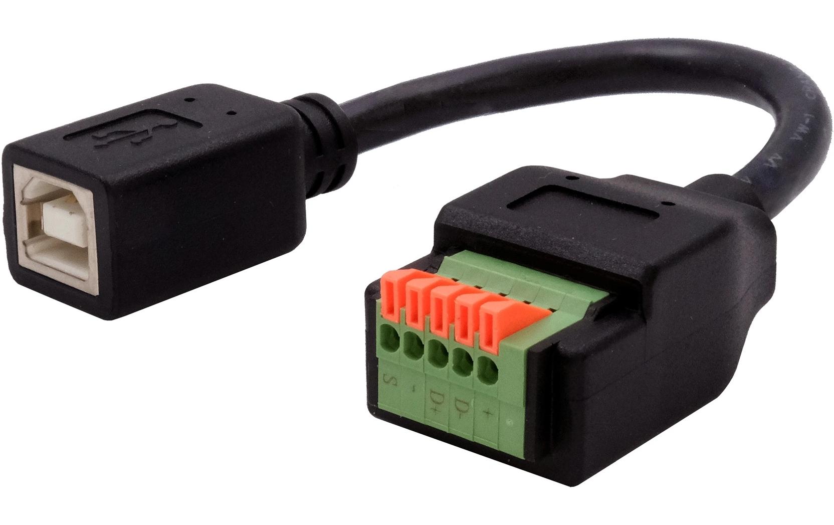 USB 2.0 Adapter USB-B Buchse - Terminalblock 5-pinKabel-Adapter USB-B Buchse zu 5-pin Terminal Block mit Drucktaster, USB 2.0, 15 cm