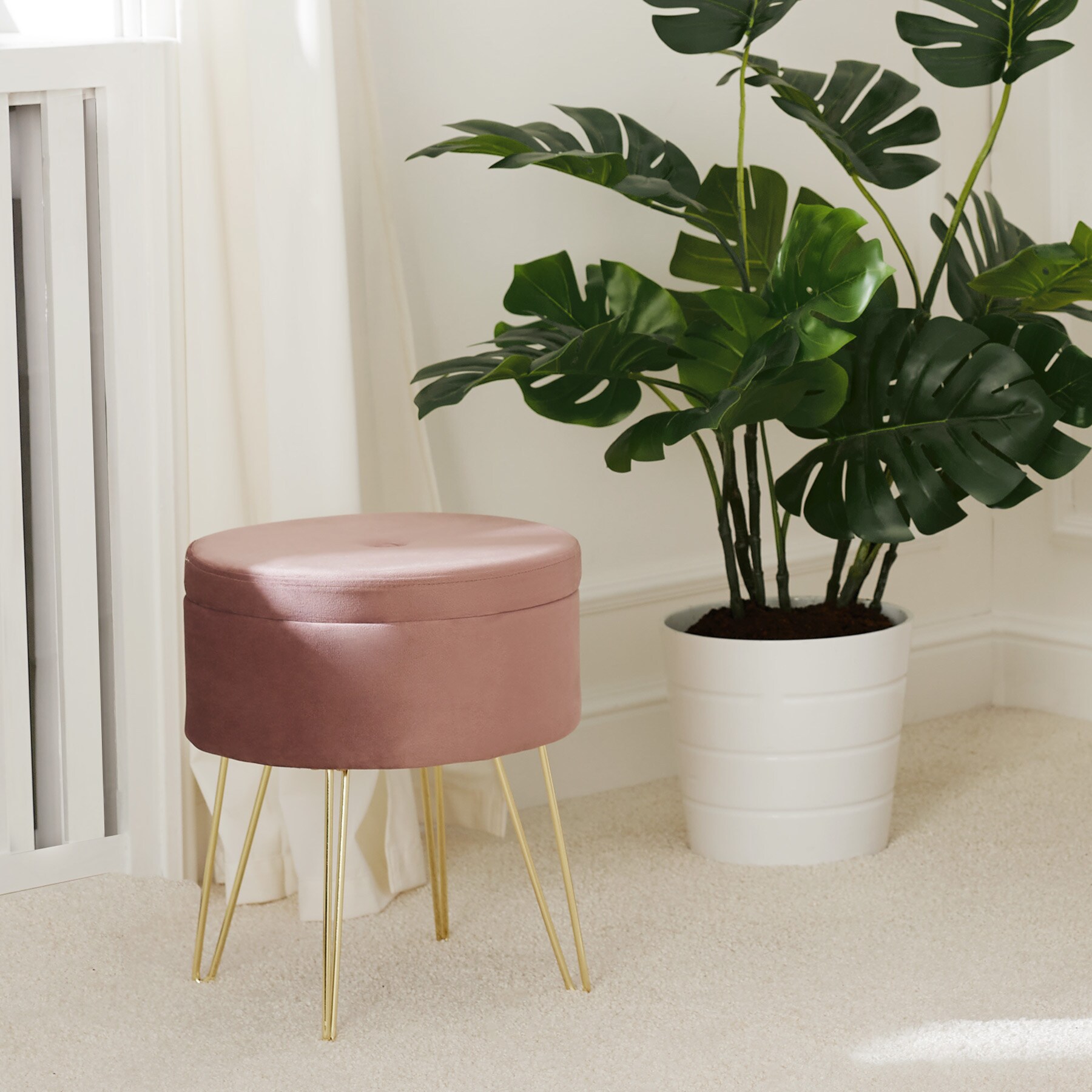 tectake® Sitzhocker, rund, in Samtoptik, 37,5 x 44,5 cm