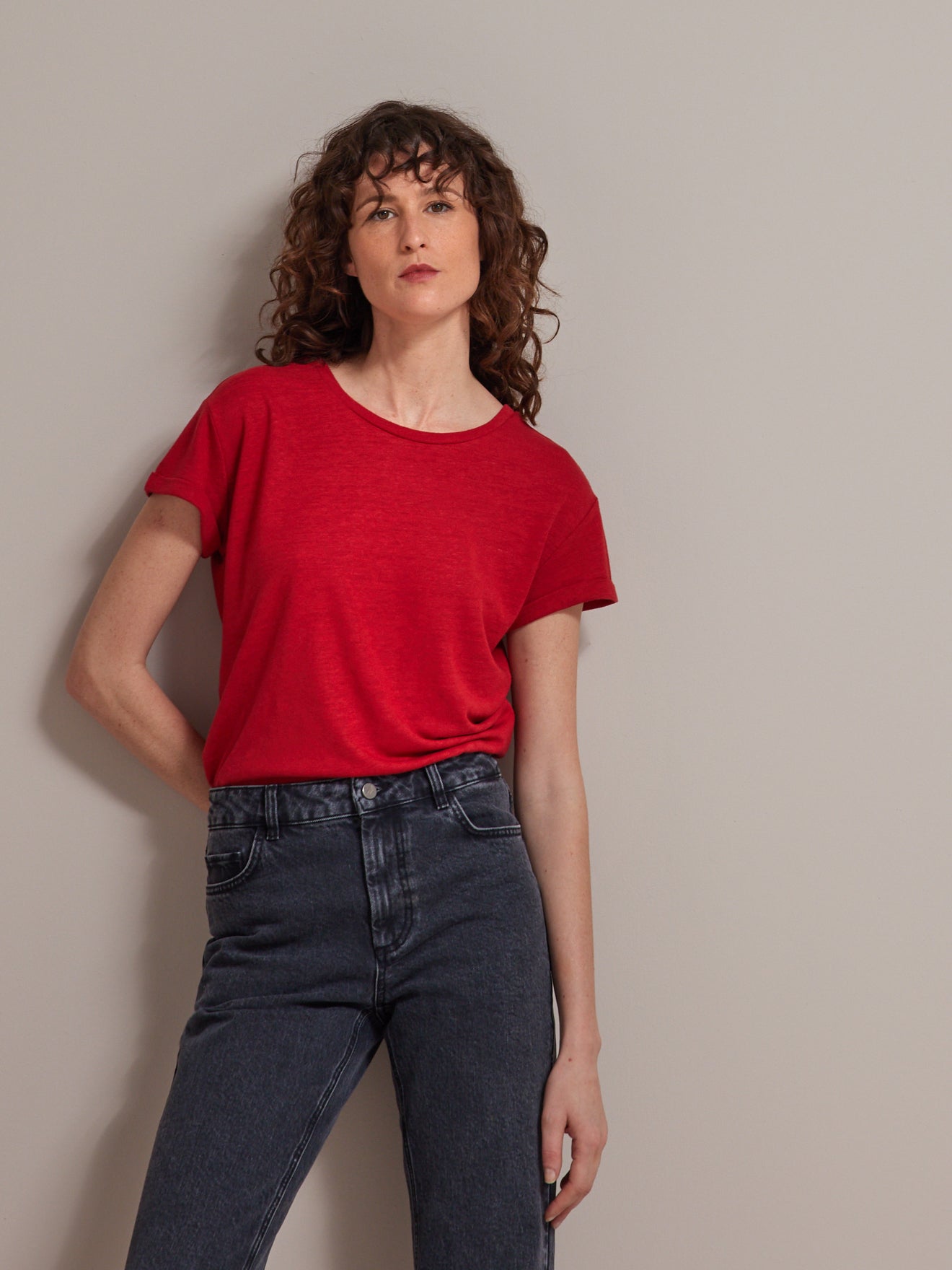 T-shirt col rond femme lin et viscose