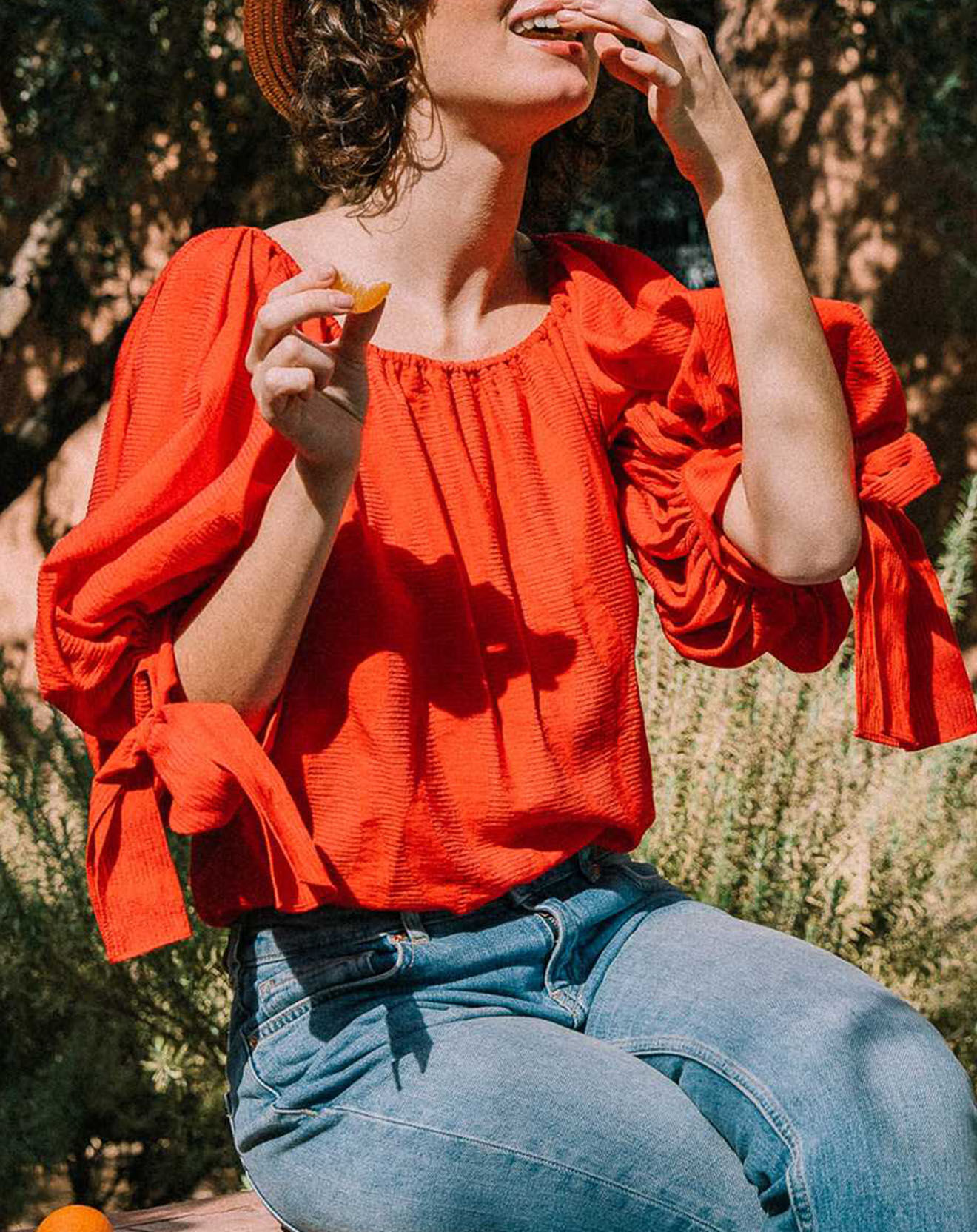 Derhy Blouse Ralenti texturée manches bouffantes rouge