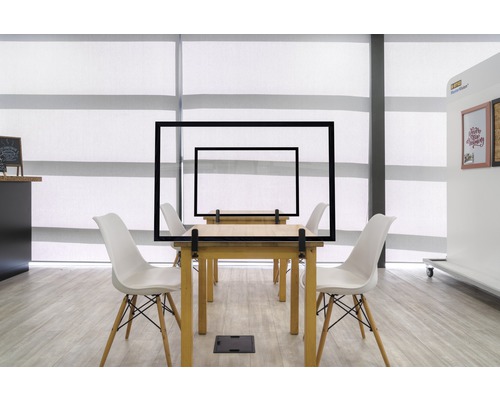 Glazen scheidingswand met hygiënische bescherming, voor tafelmontage, zwart houten frame, 90x60 cm