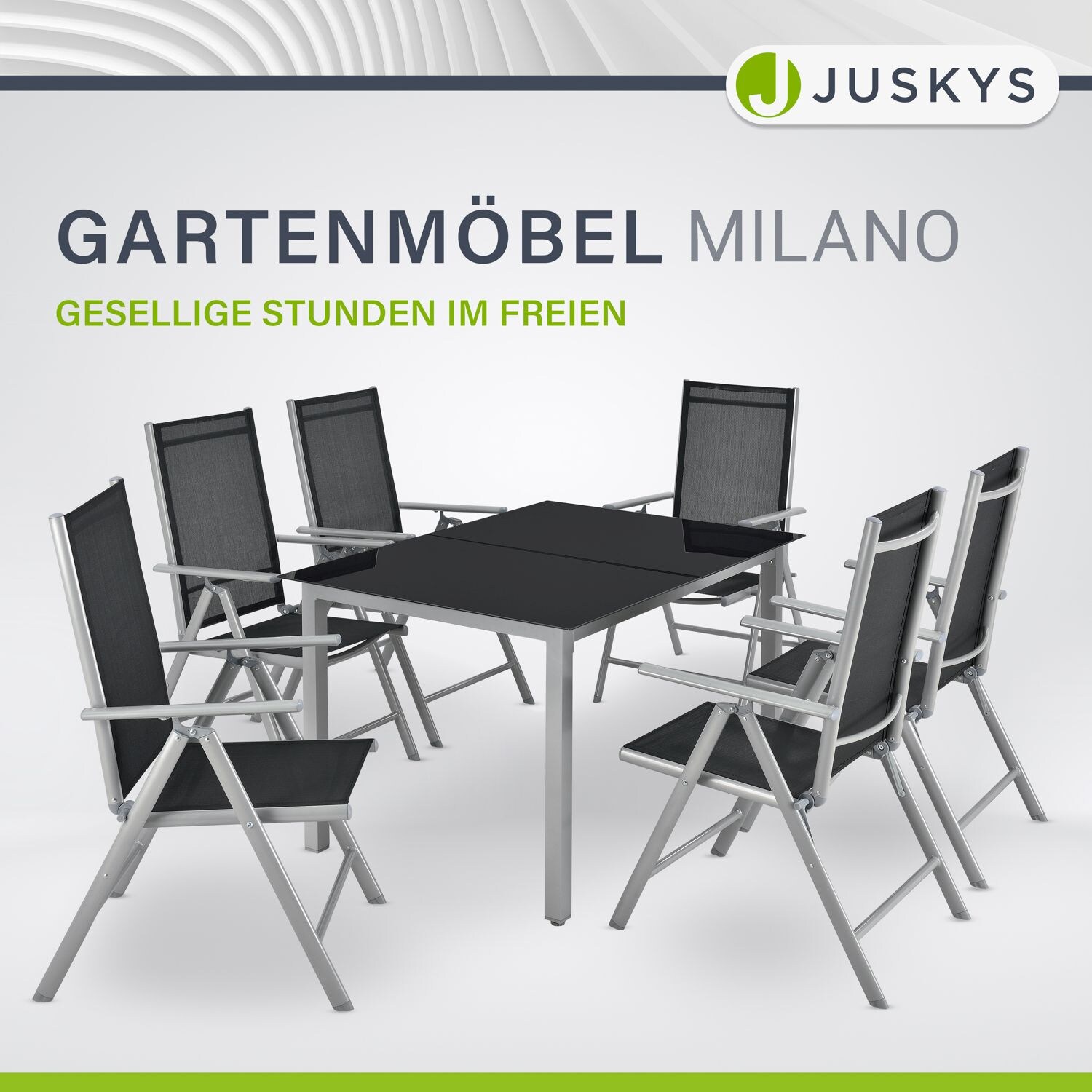 Juskys Aluminium Gartengarnitur Milano Gartenmöbel Set mit Tisch und 6 Stühlen Silber-Grau