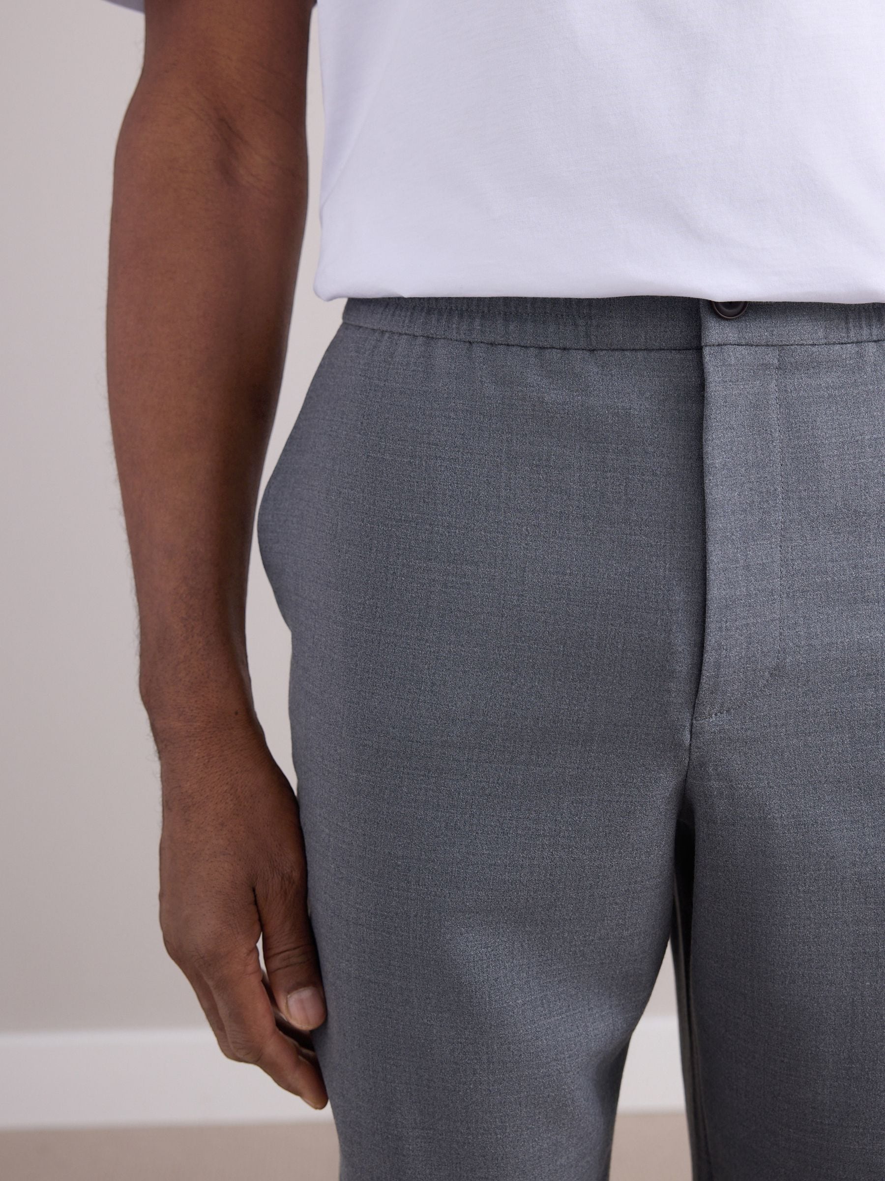 Grijs - Elasticated Waist Wool Rich Textured Formal Trousers