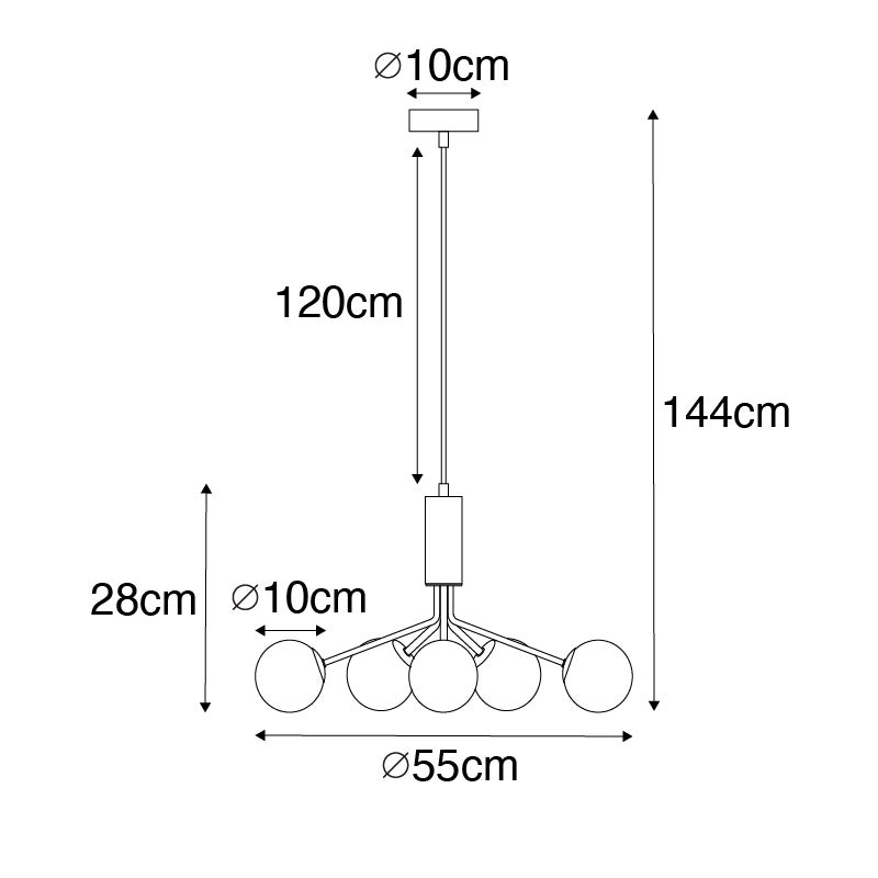 Moderne hanglamp goud met opaalglas 5 lampen - Coby
