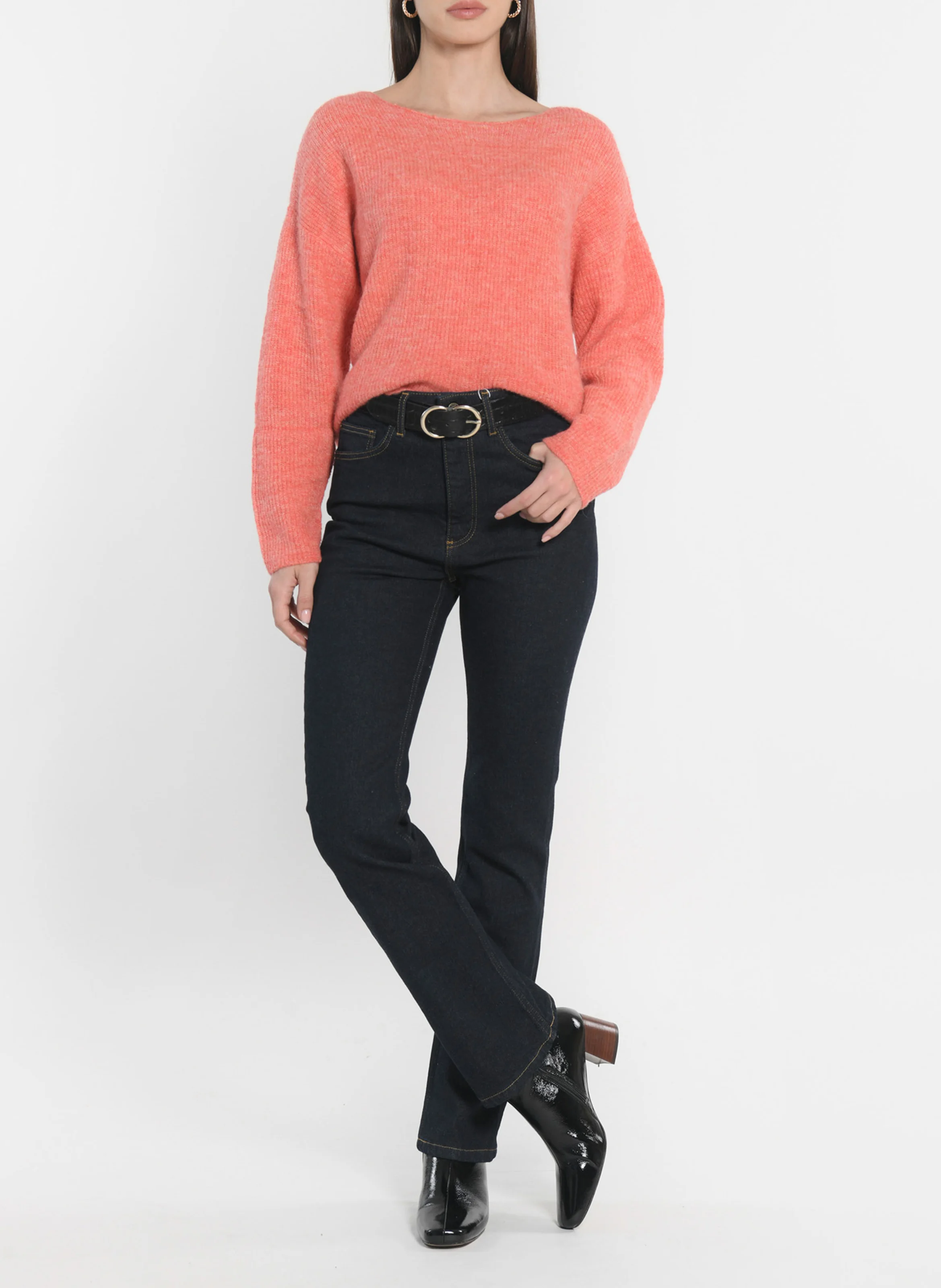 DANNA - Pull à col bateau en maille douce| Orange