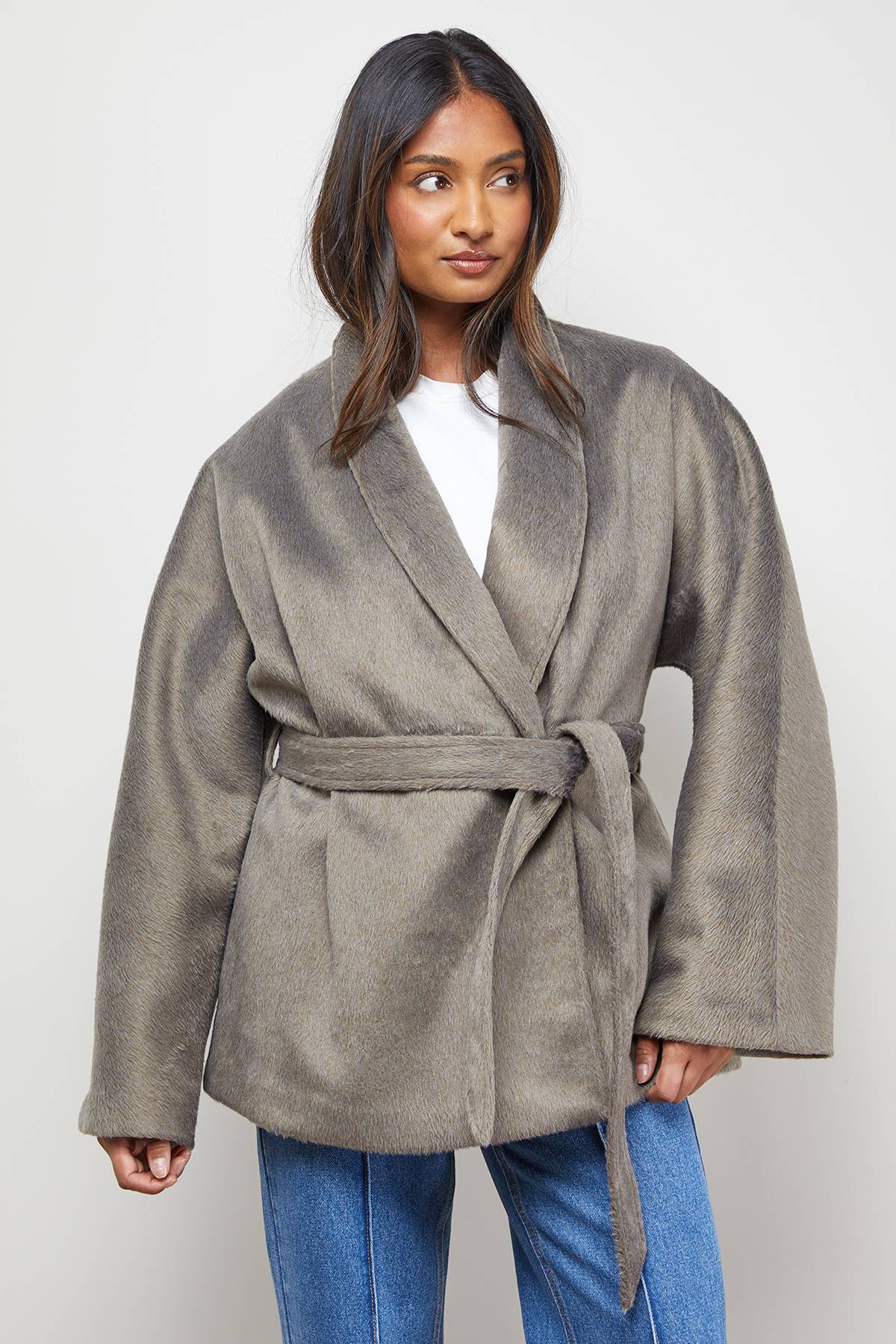 Oasis Manteau Court Ceinturé à Détail Portefeuille