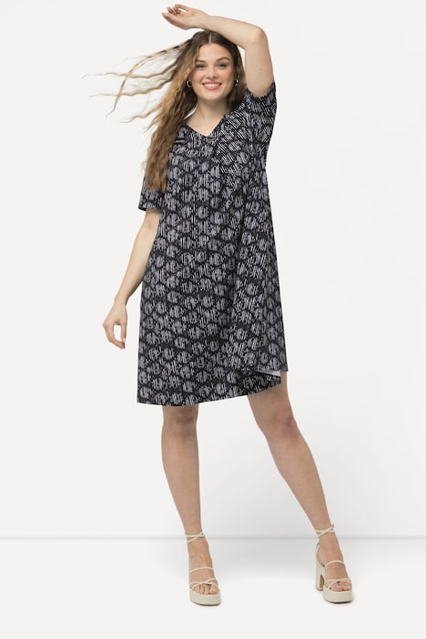 Jersey-Midikleid, A-Linie, V-Ausschnitt, Halbarm