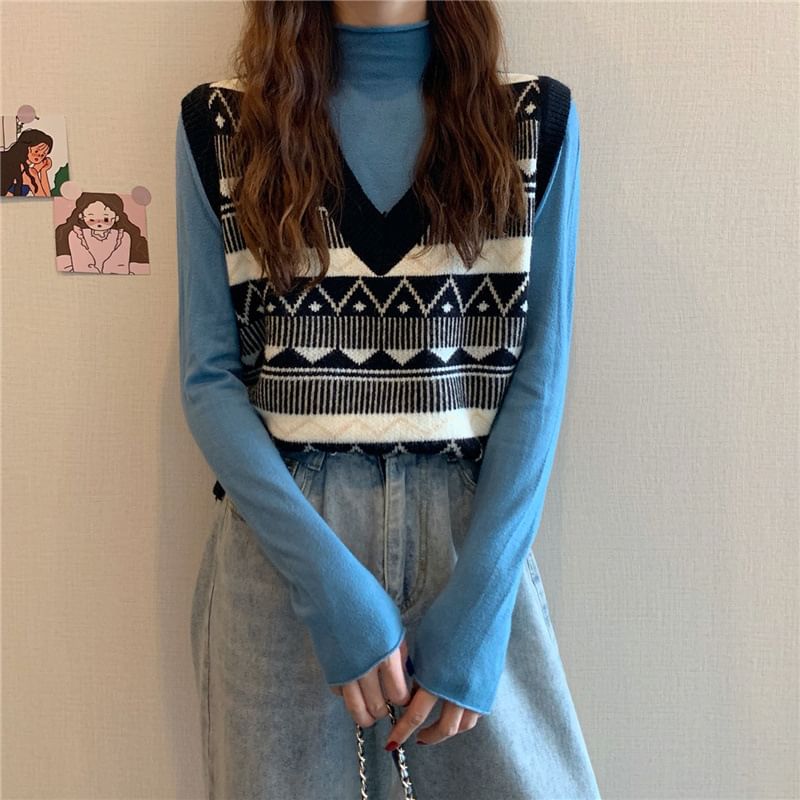 Robynn - V-hals vest met patroon