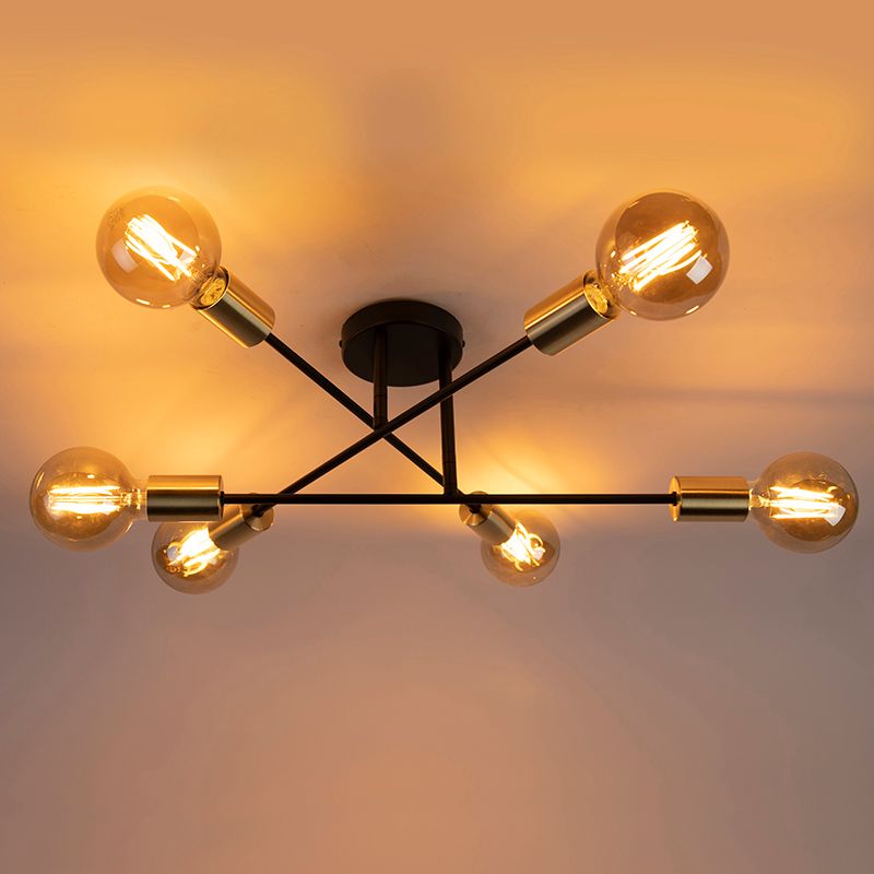 Industriële plafondlamp zwart met goud 6-lichts - Sydney