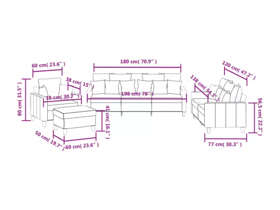 Ensemble de canapés 4 pcs avec coussins noir tissu