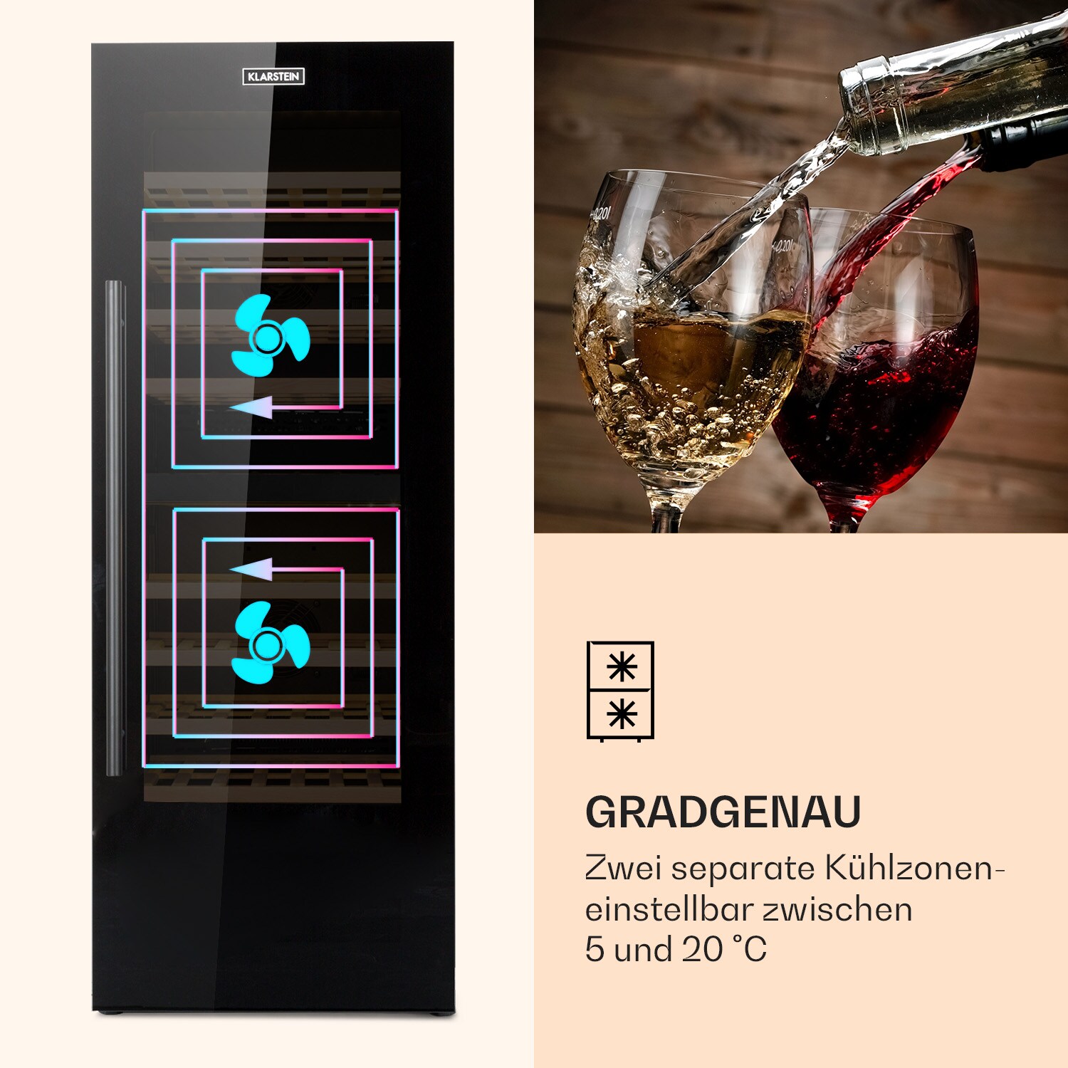 Barossa 77 Duo Weinkühlschrank 2 Zonen 191 L 77 Fl. Touch LED schwarz