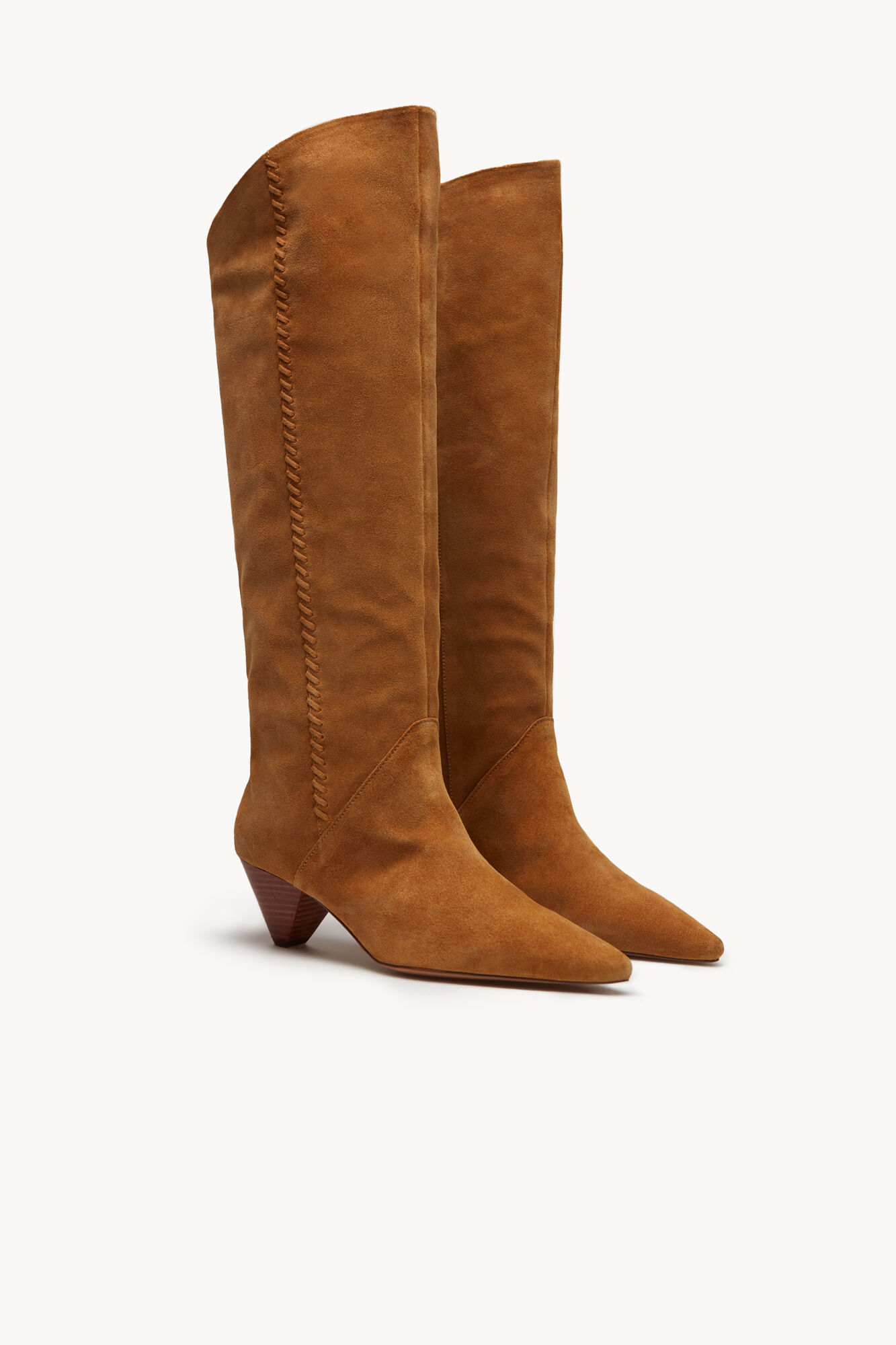Botas de cano alto Amanda em camurça marrom