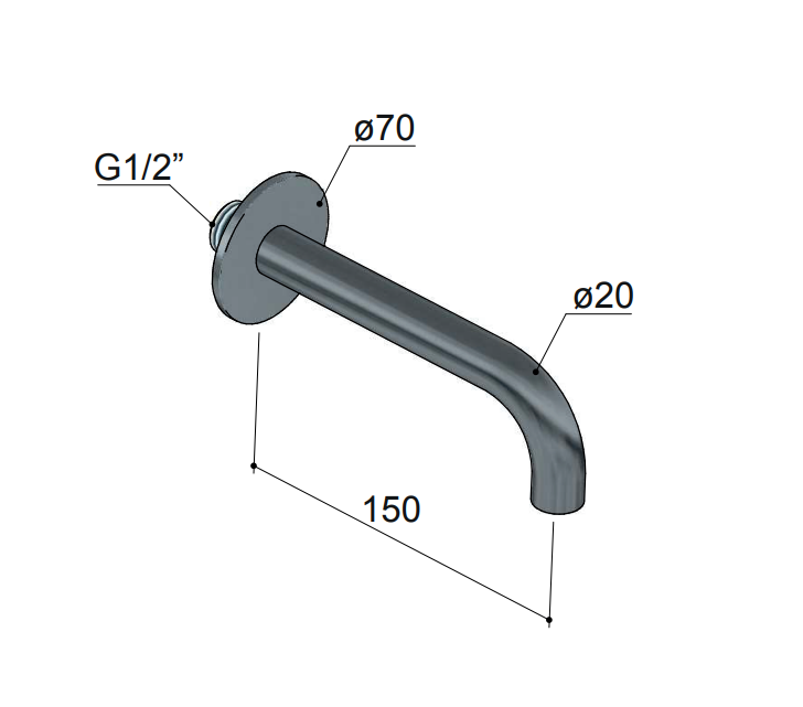 Hotbath Archie inbouw muuruitloop 15cm RVS