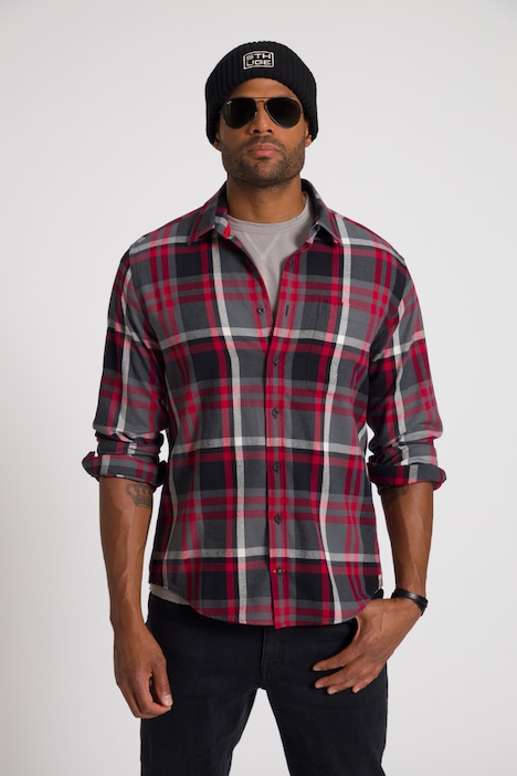 STHUGE Karohemd, Langarm, Flanell, Modern Fit, Kentkragen, Rücken Print, bis 8 XL