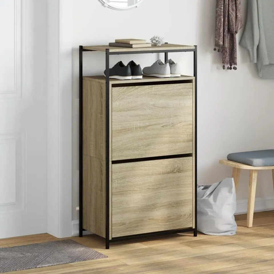 vidaXL - Schoenenkast 6 paar met 2 kleppen - Sonoma eiken - Hout - 60x34x112 cm