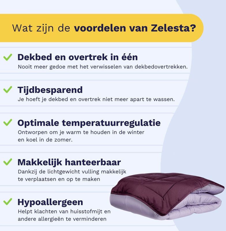 Zelesta - Easybed - Dekbed - Paars & Lila - Hoesloos - Wasbaar - All Year