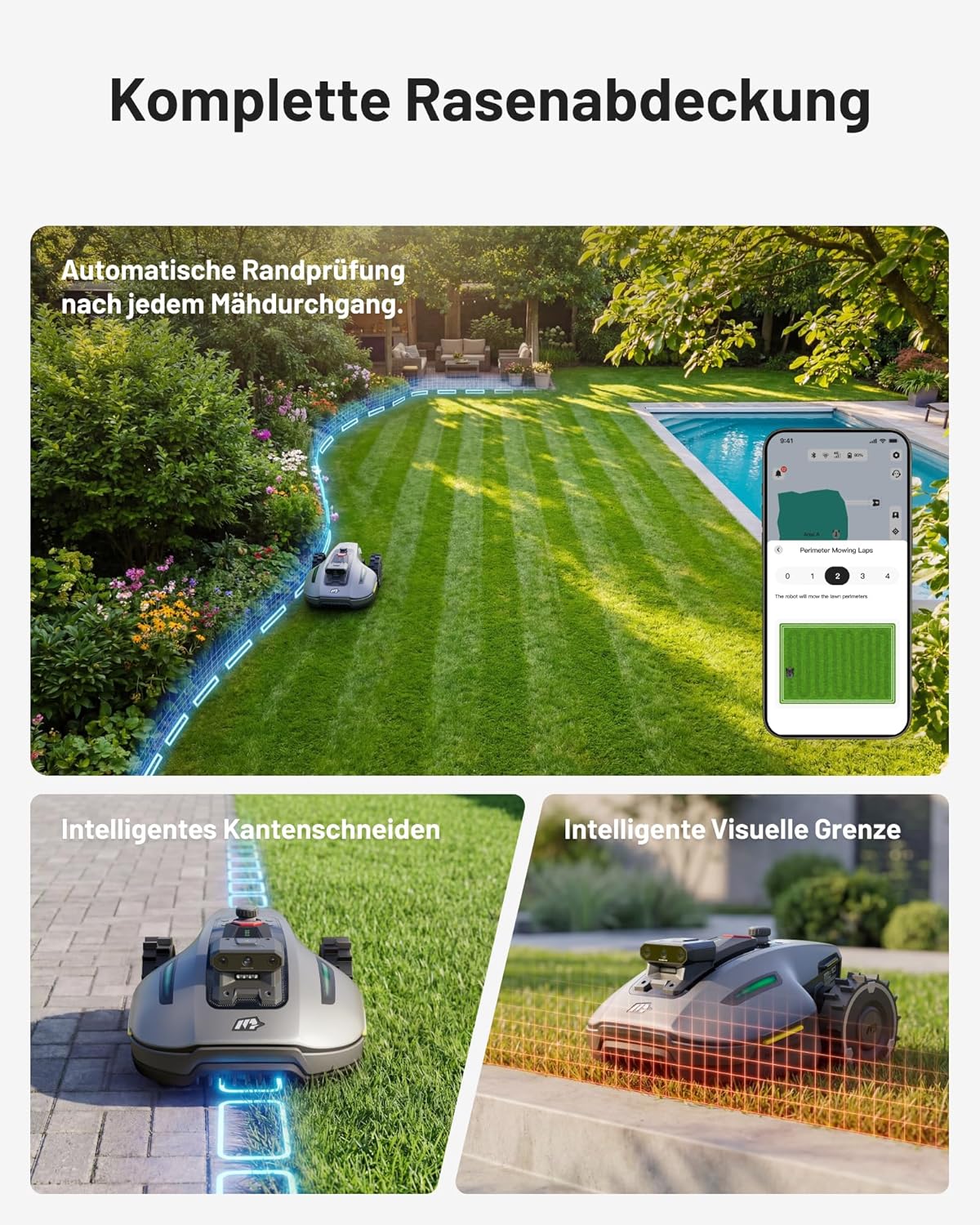 MAMMOTION YUKA mini 2 500 Mähroboter ohne Begrenzungskabel, Empf. 500 m², AI-gestützte DREI-Kamera-Bildverarbeitung Rasenmäher Roboter, Auto-Mehrzonen-Kartierung, DropMow, Manuelle Kartenbearbeitung
