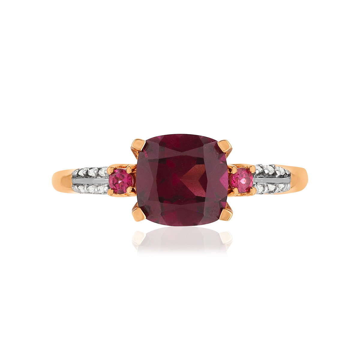 Bague or rose 375 rhodolites diamants