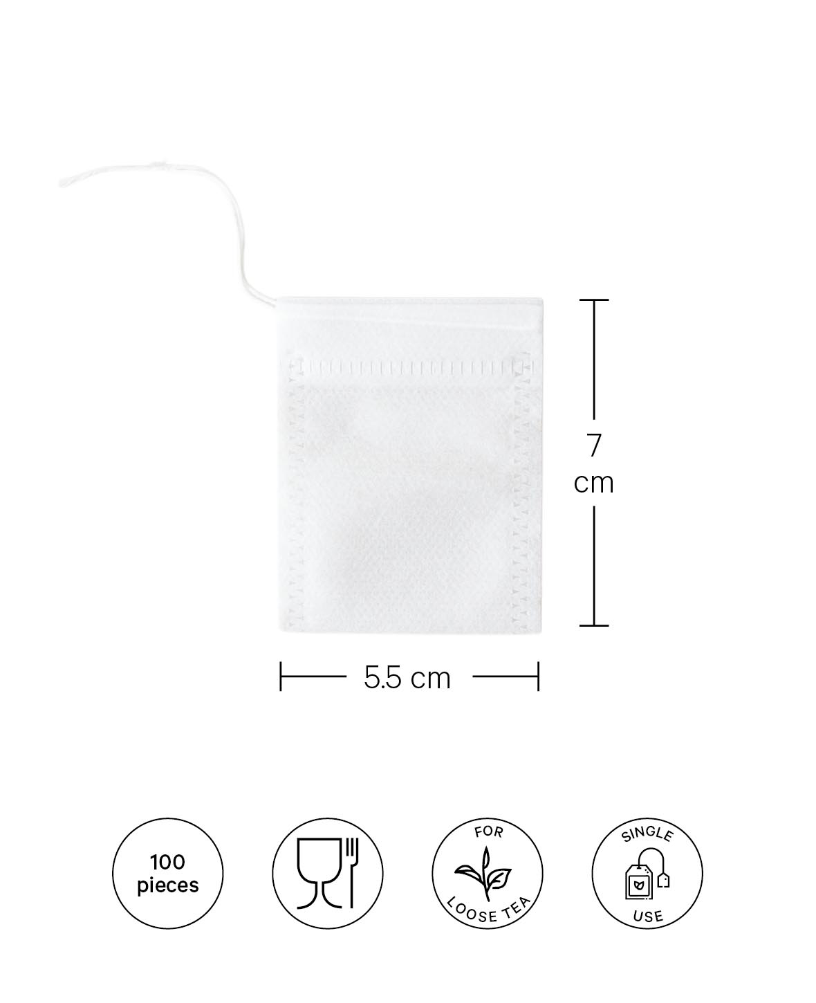 (100er Set) Teebeutel zum Selbstbefüllen DIY Filterbeutel für Losen Tee mit Kordelzug - Weiss