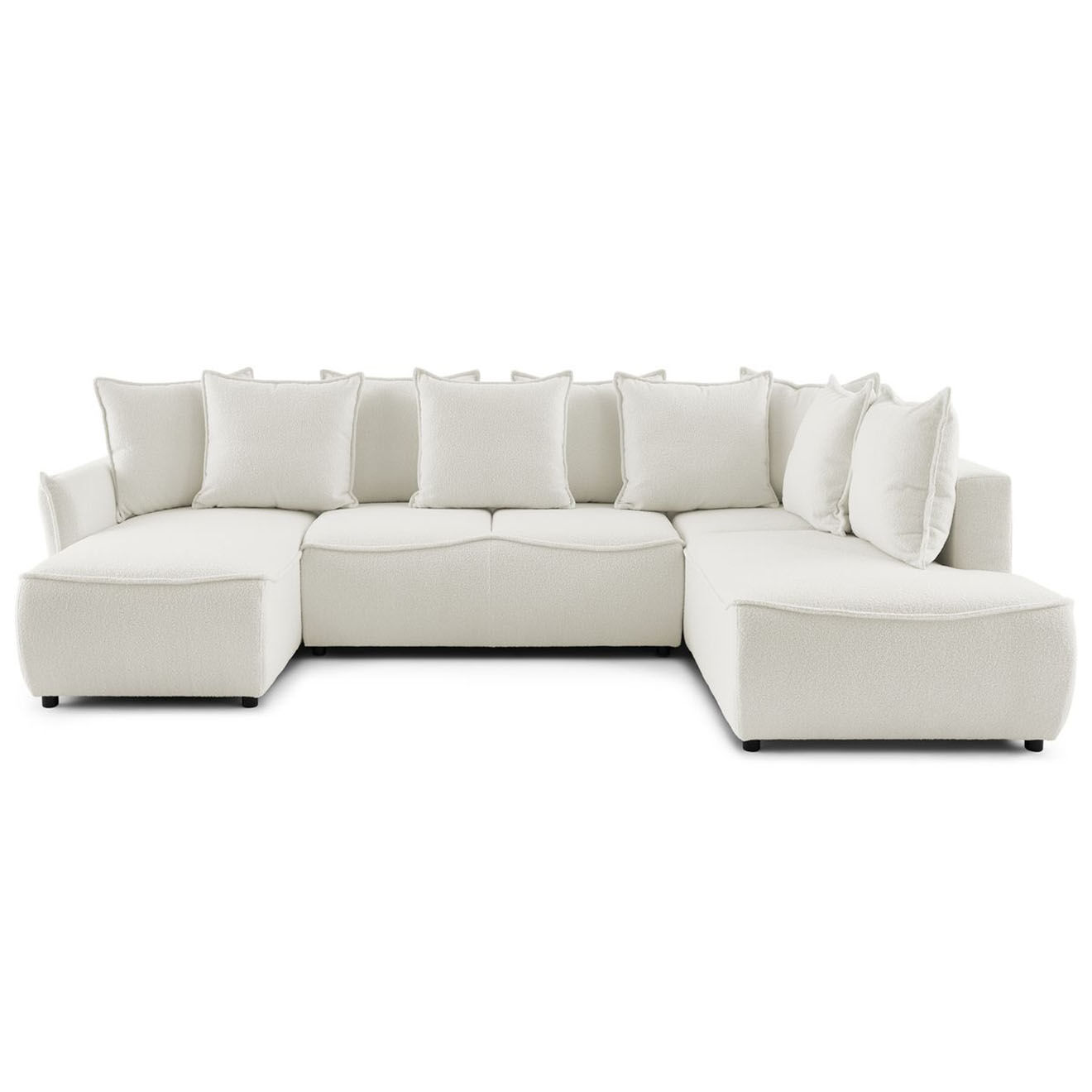 Bobochic Canapé panoramique convertible coffre d'angle gauche bouclette léon blanc - 320x194x90 cm