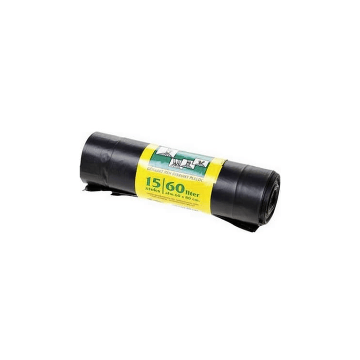 Komo Vuilniszakken Trekband 60L 15 stuks per rol grijs sluitlint