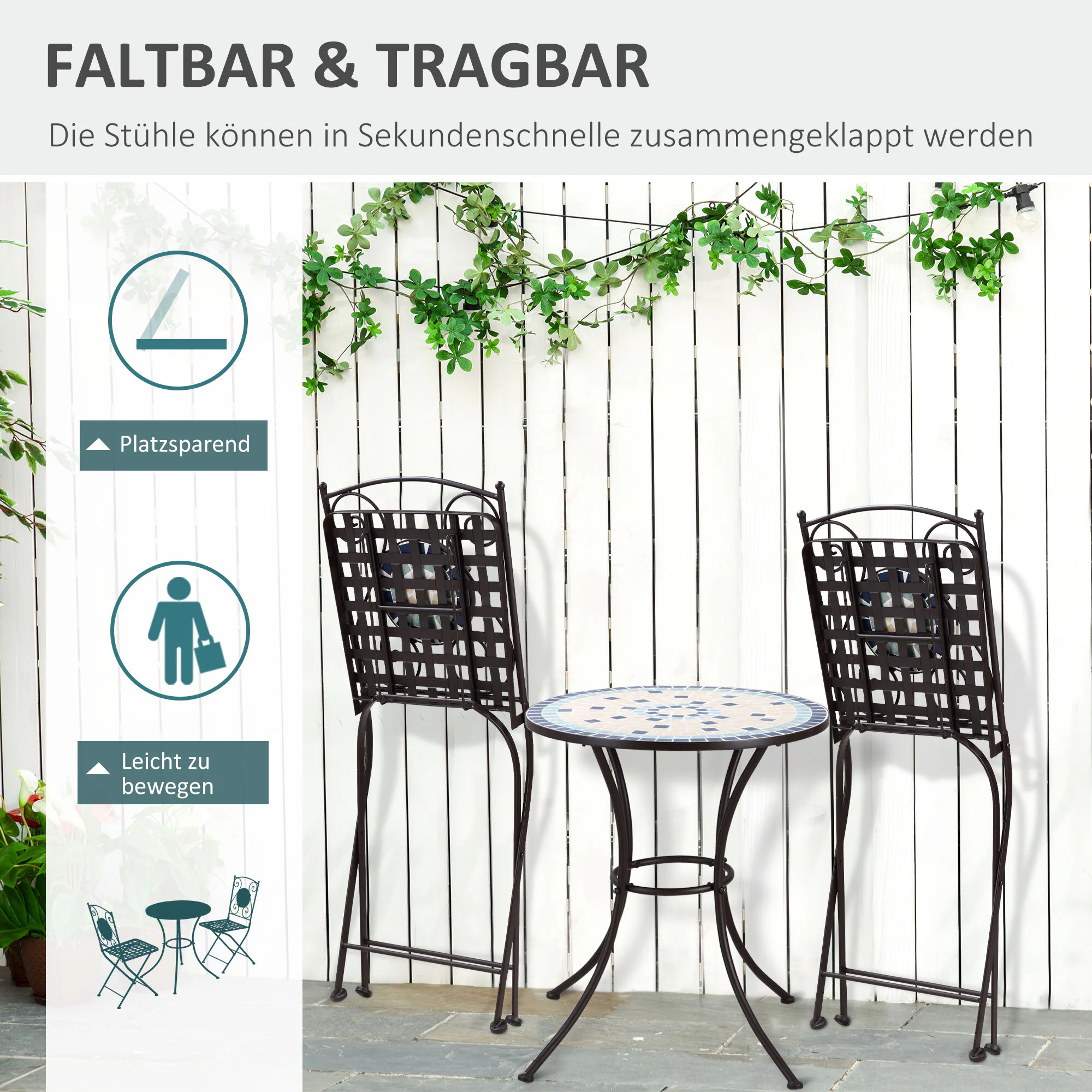 Outsunny Garten-Bistroset mit Metallrahmen bunt 61L x 61B x 71,5H cm
