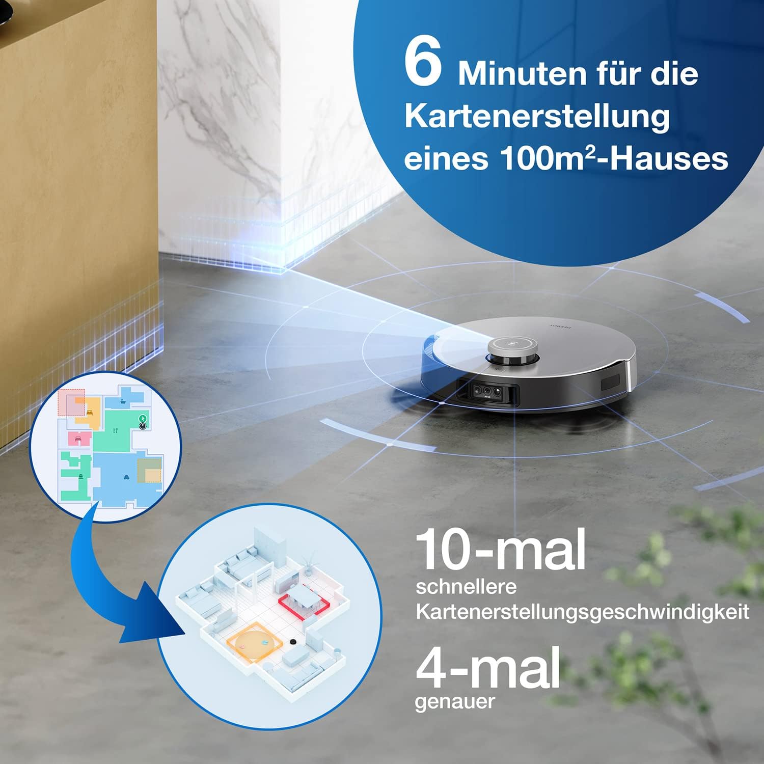 DEEBOT X1 OMNI, Robot Vacuum Cleaner with Mop Function and Multifunctional Cleaning Station (Dust Emptying and Cleaning Water), 5000 pa, 3D Obstacle Detection, 260 Minute Battery, Yiko Voice Assistant