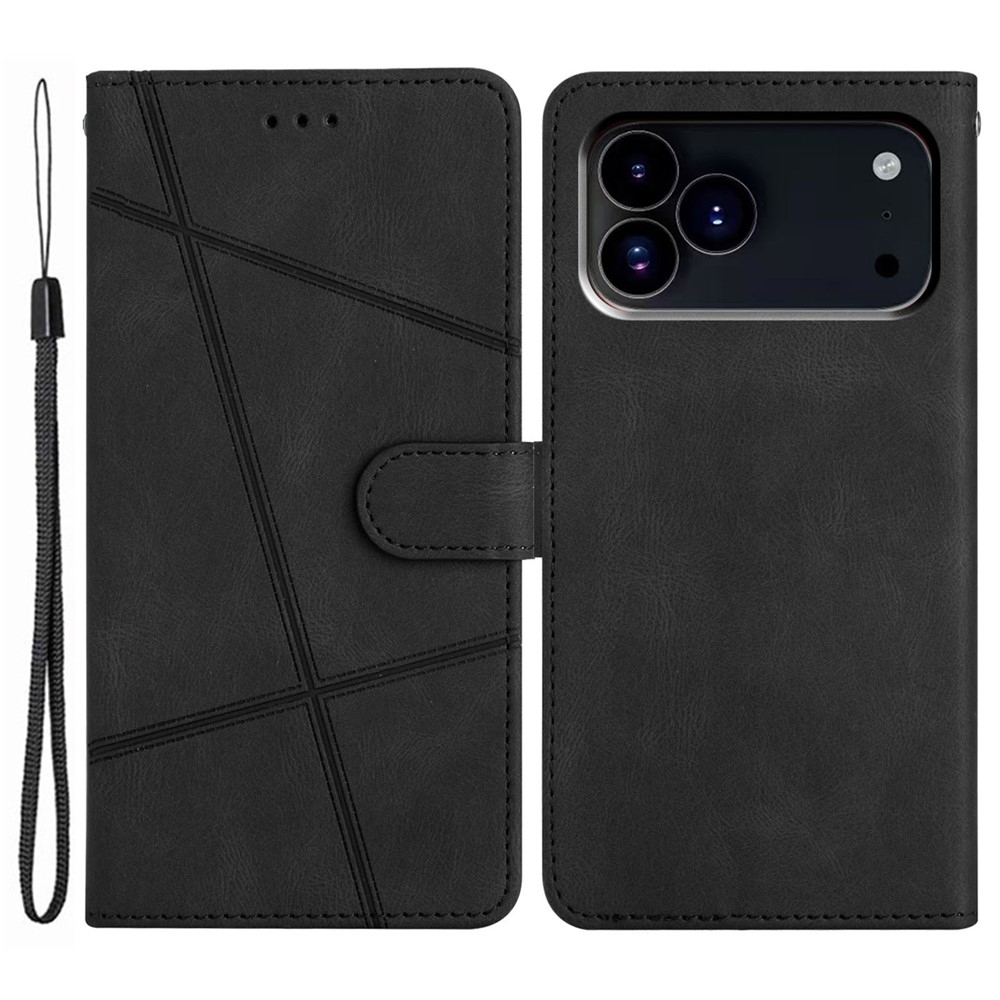 iPhone 17 Pro Max Leder Tasche Flip Cover mit Kartenfächern Geometrisches Design - Schwarz