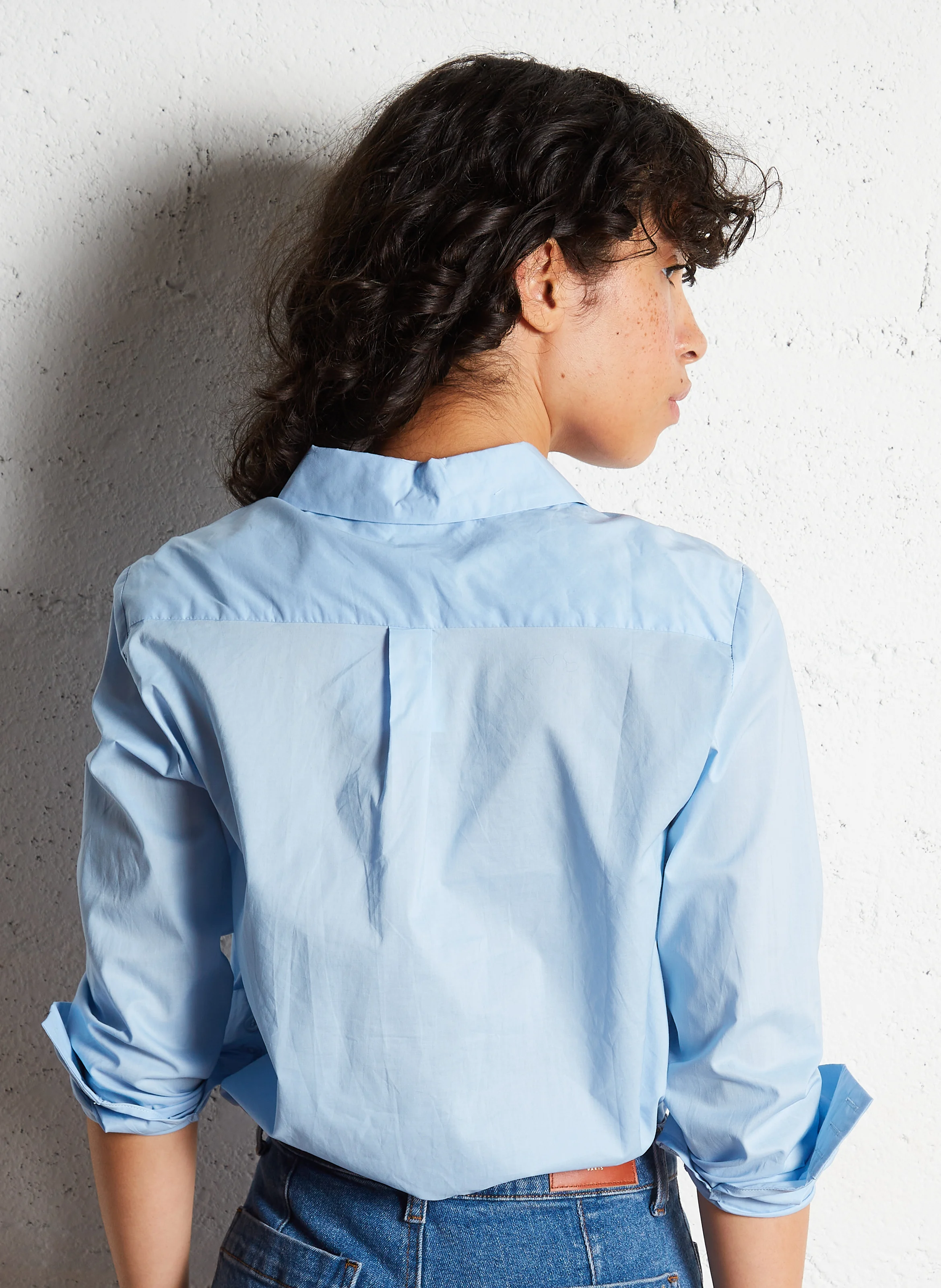 CARLI - Chemise col classique droite en coton | Bleu