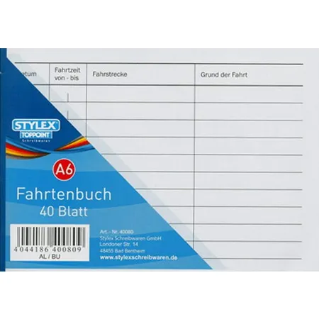 Stylex Fahrtenbuch mit 40 Blatt, DIN A6