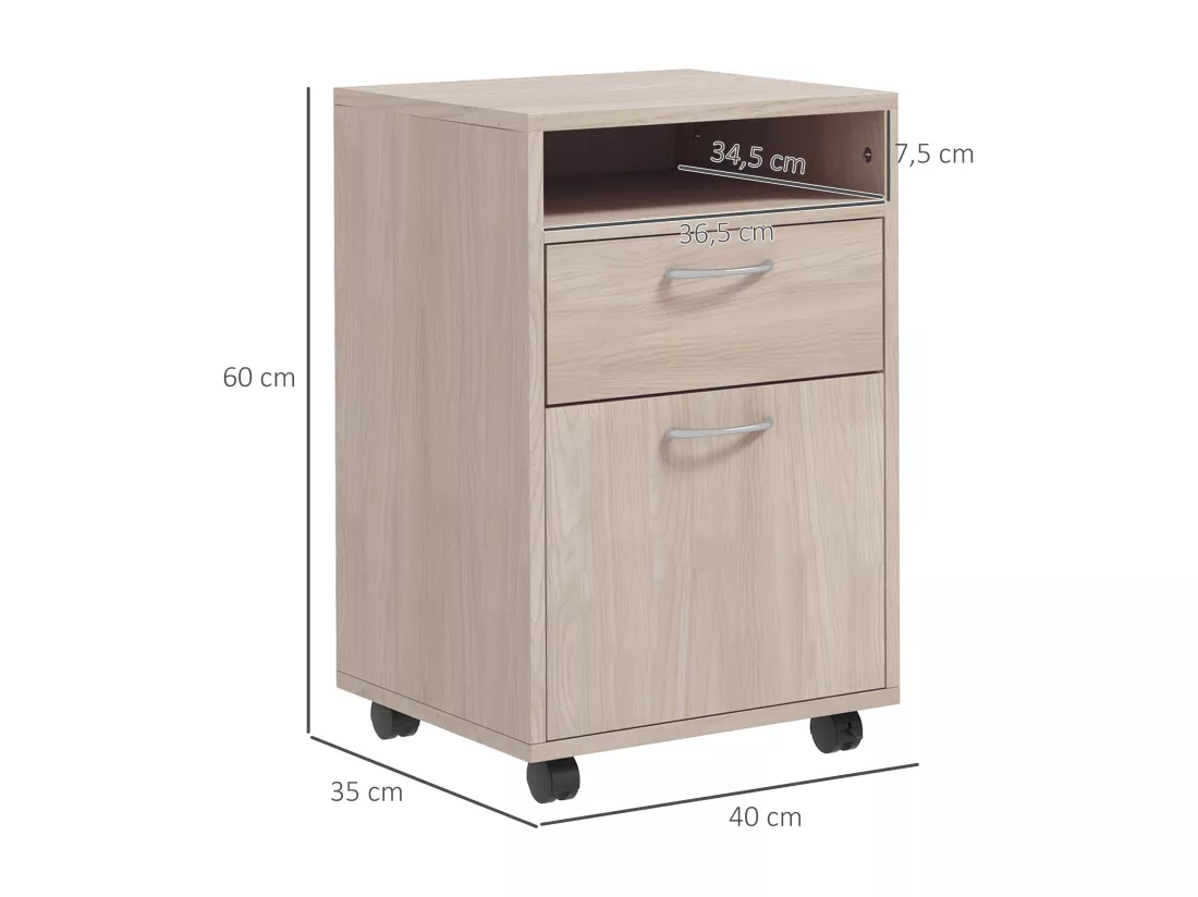 Caisson de bureau à roulettes - tiroir, placard, niche - blanc