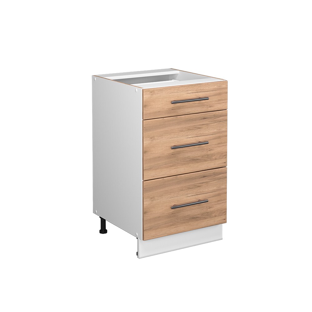Vicco Schubunterschrank Küchenschrank Küchenmöbel Fame-Line Weiß Eiche modern 50 cm Küche Einbauküche Drehtür Blende Küchenzeile
