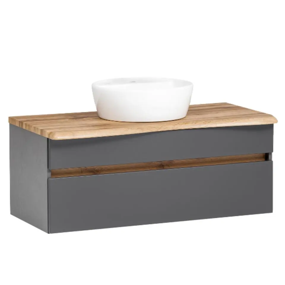 Wastafelmeubel Vikas 101cm 2 lades - antraciet/eik
