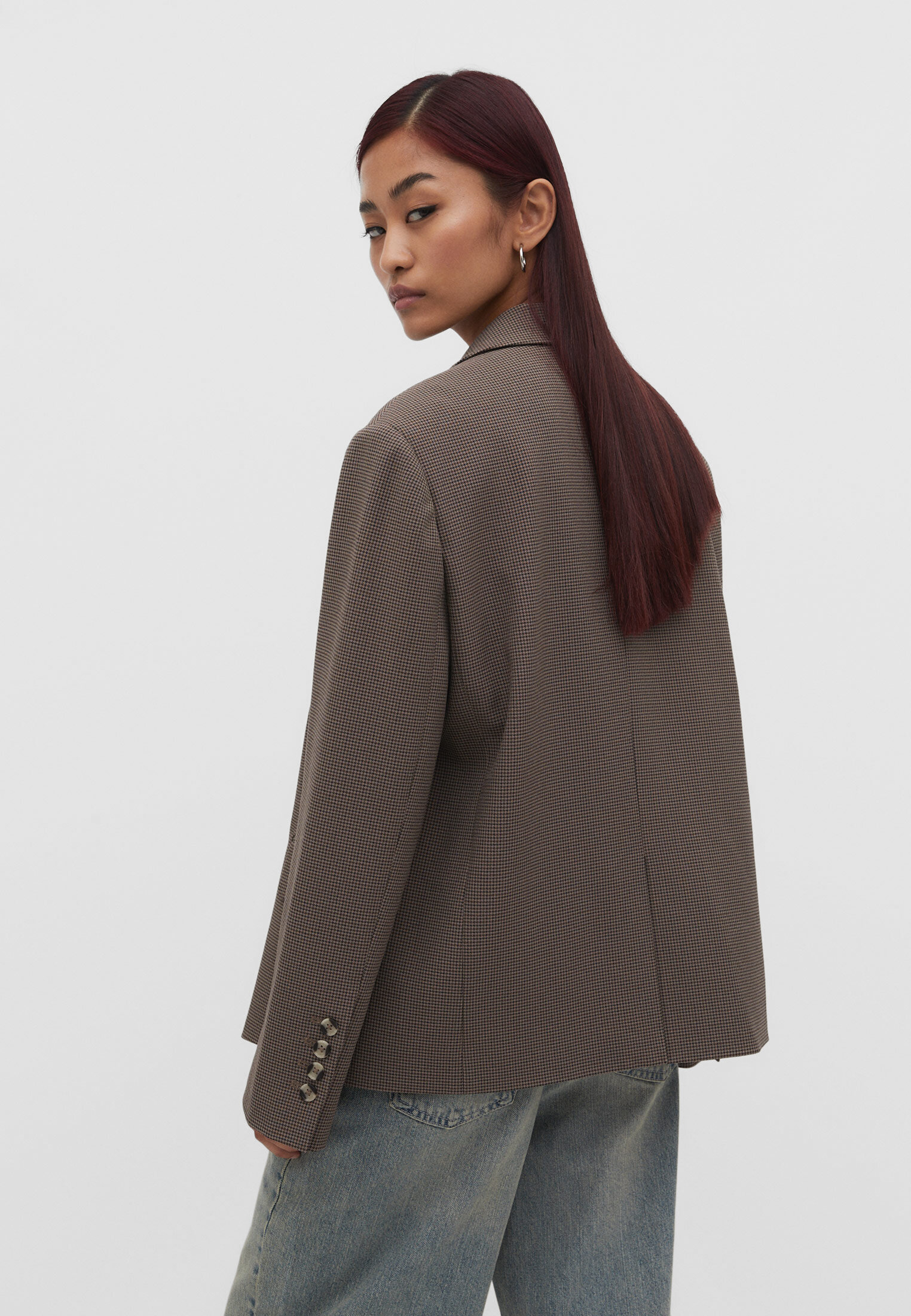 Blazer oversized com estampa pied-de-poule