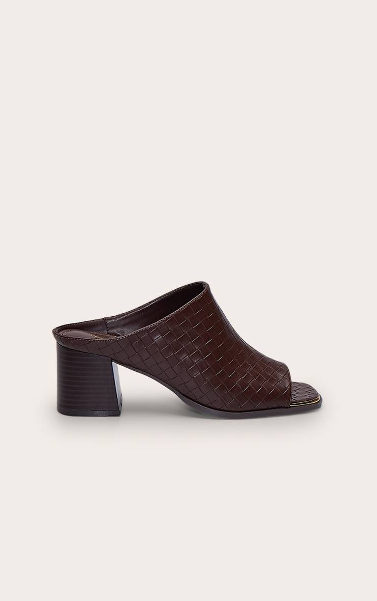 Dark Chocolate Mule À Talon Bloc Mi-haut En Synthétique Tressé