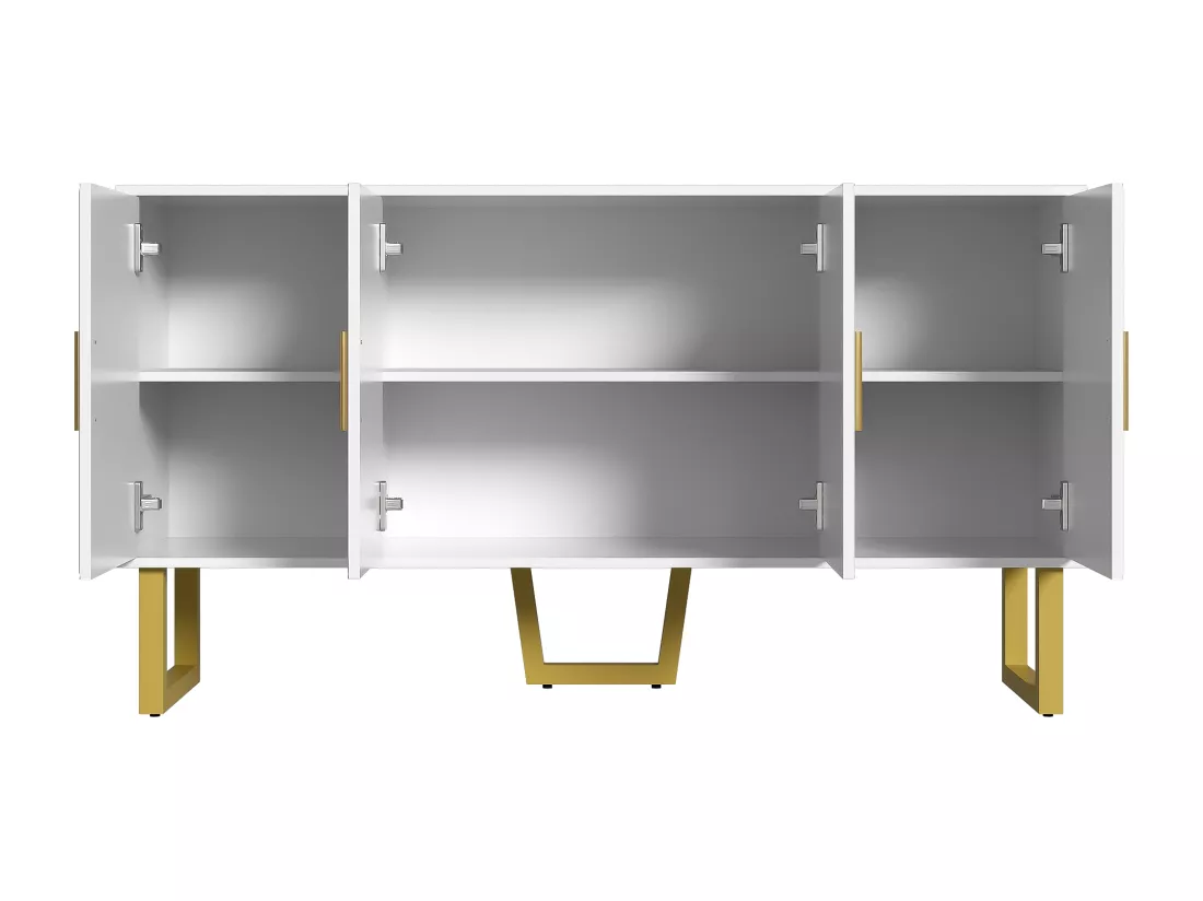 Buffet avec 4 portes - 150 x 40 x 82 cm - MDF, panneaux de particules et métal - Blanc et or