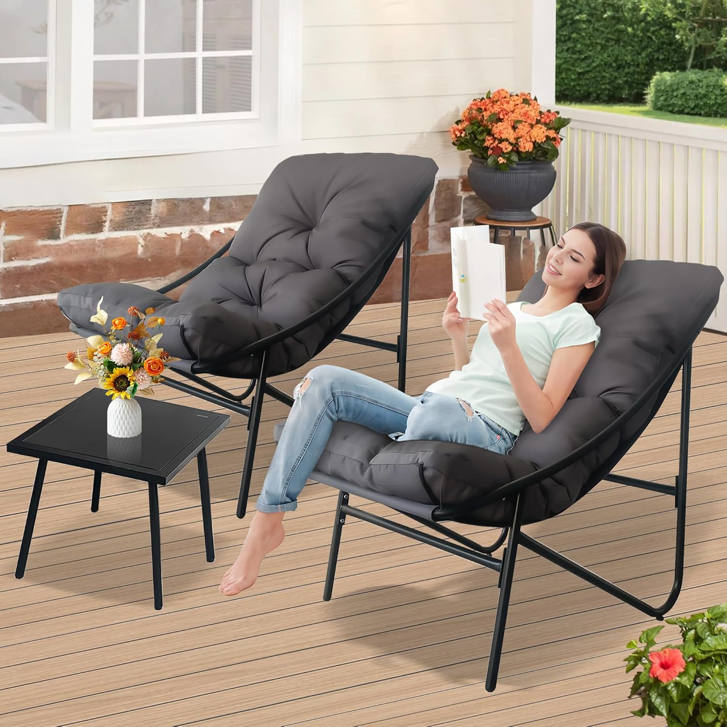 Balkonmöbel Set 3 teilig, Terrassenmöbel 2 Stühle mit Sitzkissen und Tisch,Gartentisch mit Stühlen, Balcony Furniture, Balkonmöbel Set für Kleinen Balkon,für Terrasse Balkon (Braun-1, 90 x 69 x 80CM)