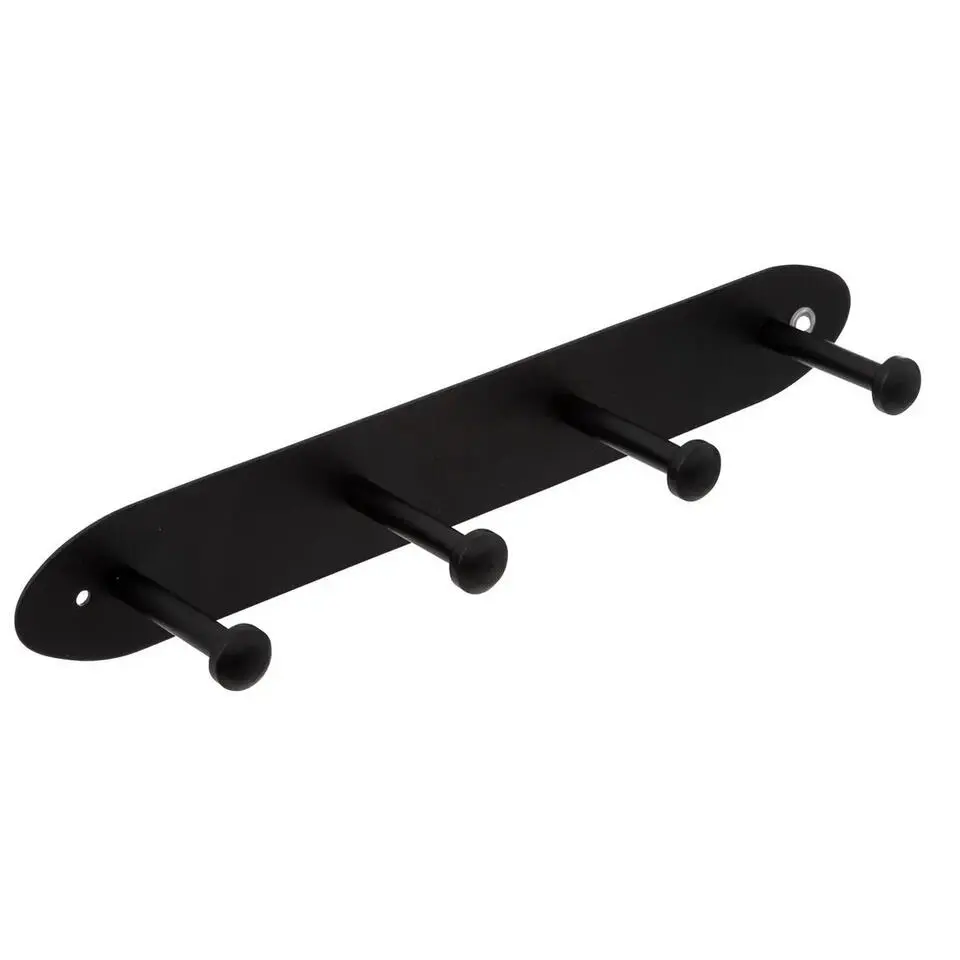 5Five Kapstok rek voor wand/muur - zwart - 4 ophanghaken - B35 cm