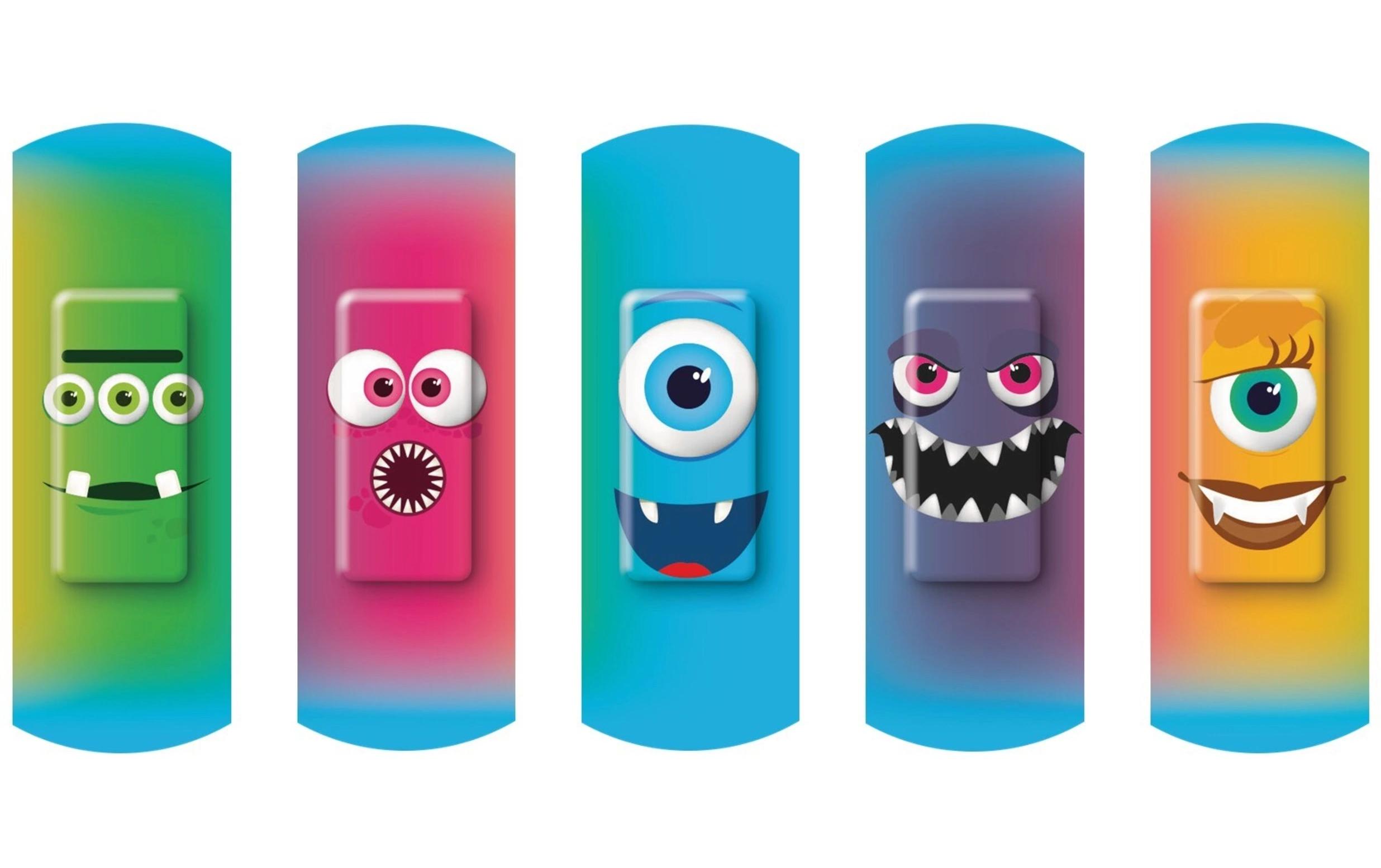 Kinderpflaster Happy Kids Monsters 2 Grössen, 20 StückBunte Wundpflaster für Kinder