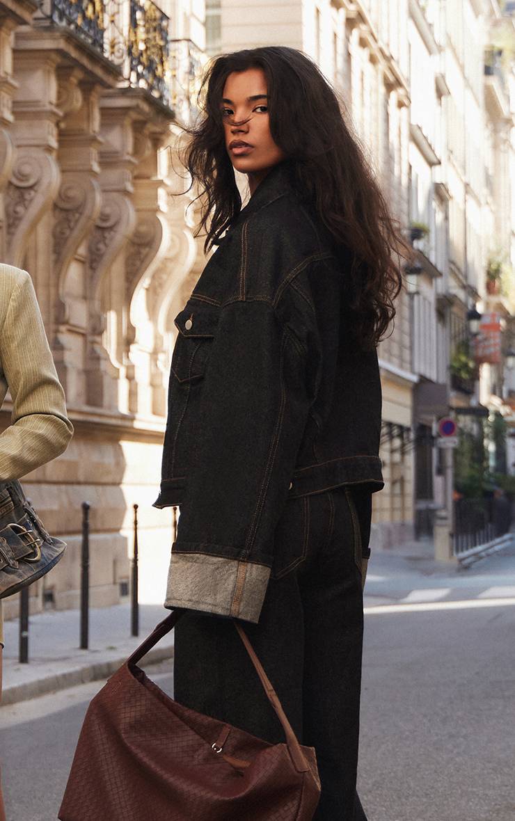 Raw Indigo Wash Veste En Denim À Revers Et Coutures Contrastées