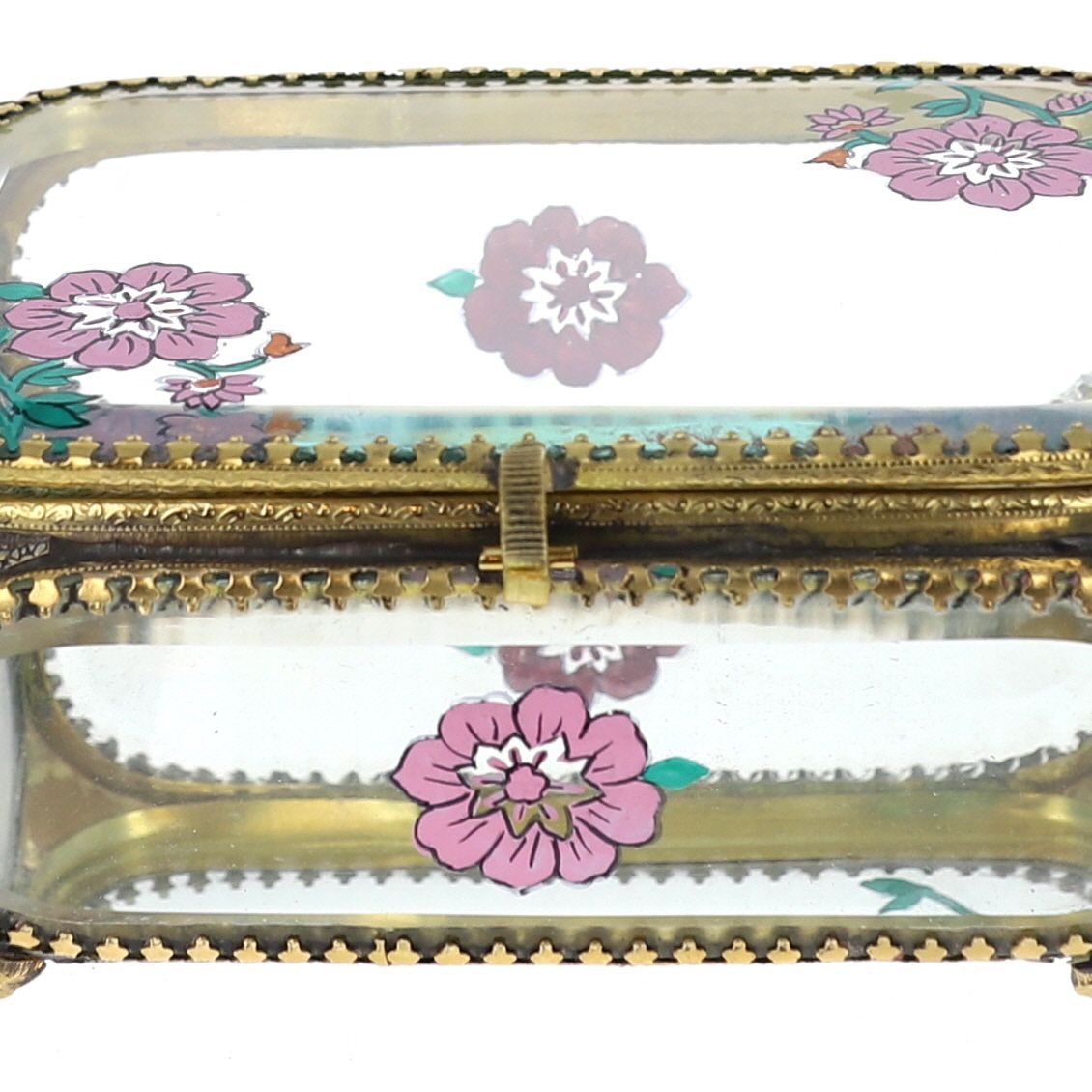 Boite en verre indienne à fleurs roses Pondie Chérie
