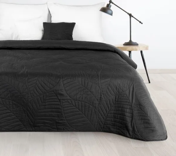 Eurofirany DESIGN 91 BONI / 6 Sengetæppe, varmpresset quiltet med bladmønster, 170X210 cm, farve: sort Sengetæppe